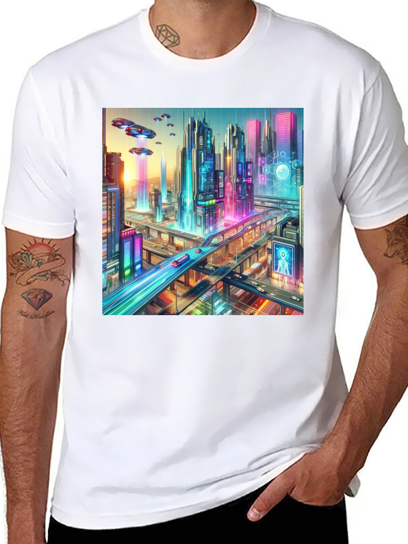 Black Futuristic Cityscape Graphic Tee - Black view 8