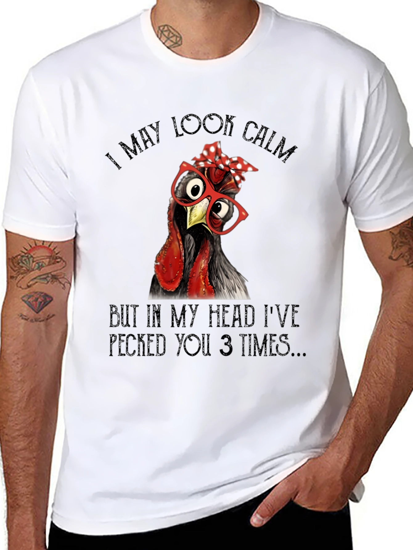 Black Funny Chicken T-Shirt - I May Look Calm view 8
