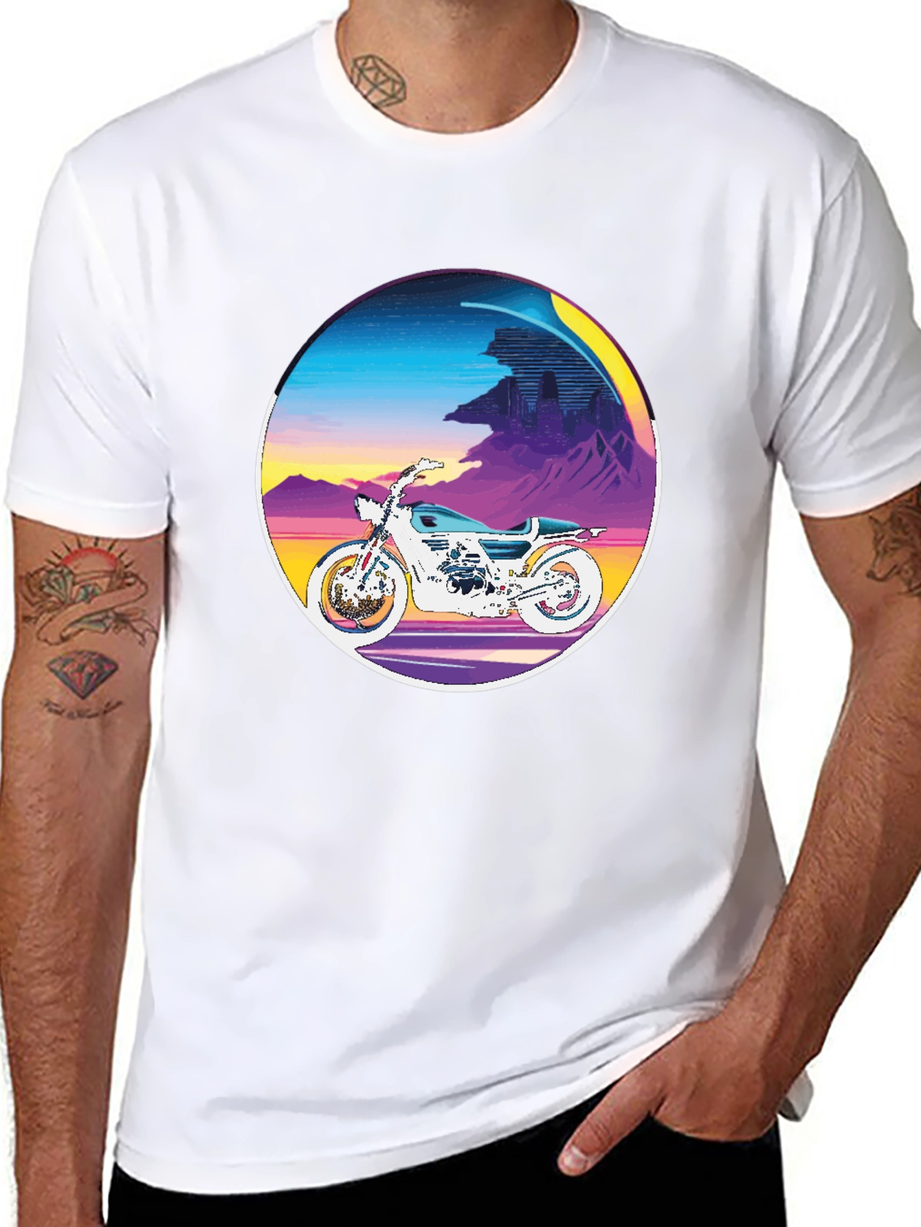 Black Retro Motorcycle Graphic Tee - Vintage Style view 8