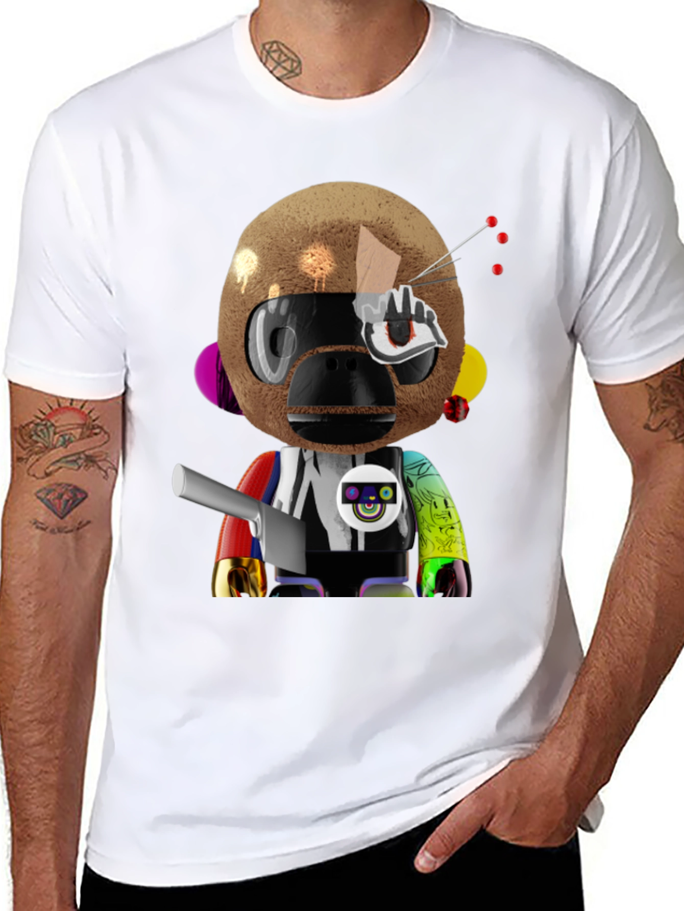Black Novelty Robot Monkey Graphic T-Shirt view 8