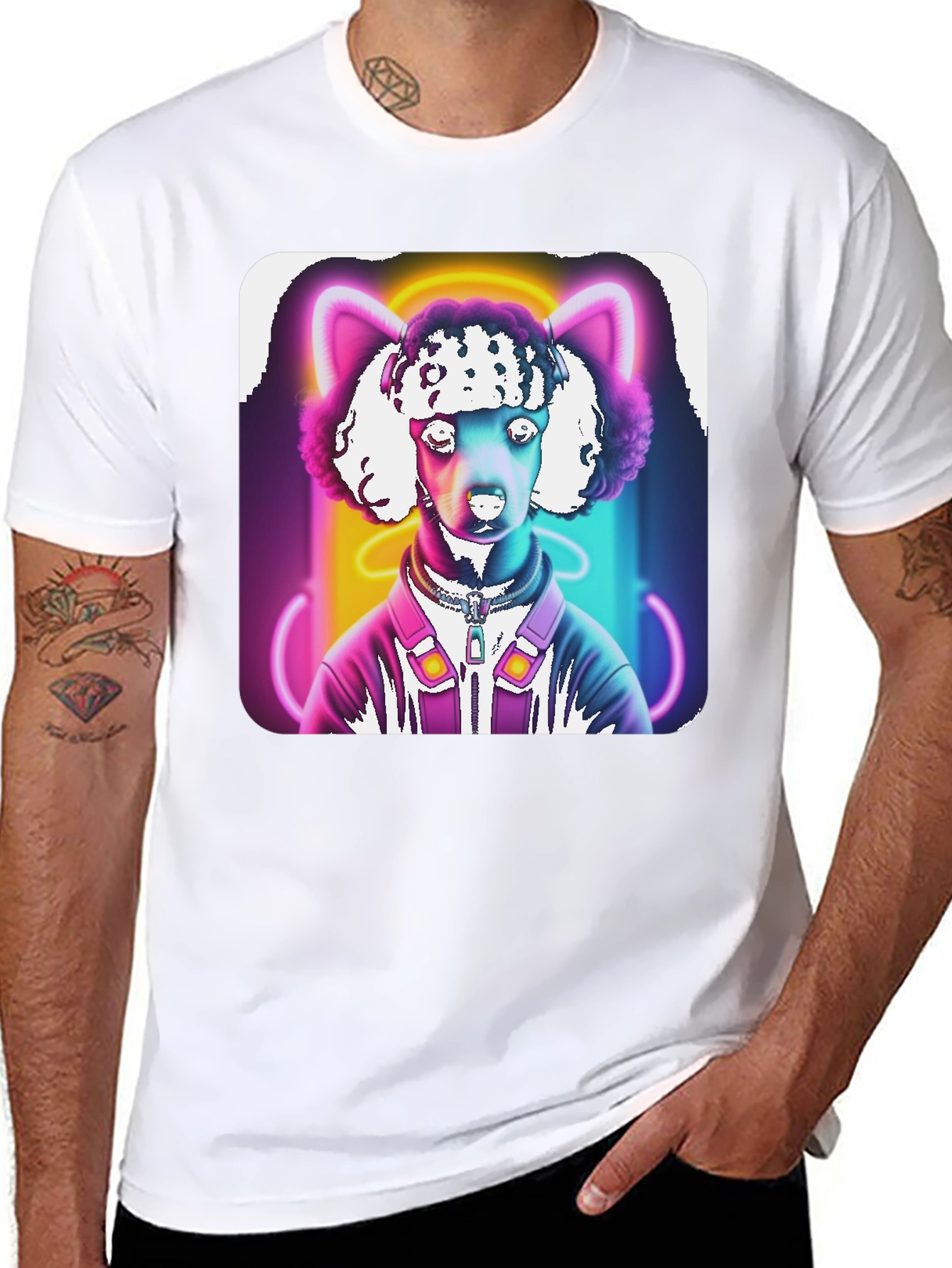 Black Neon Poodle DJ Graphic Tee view 8