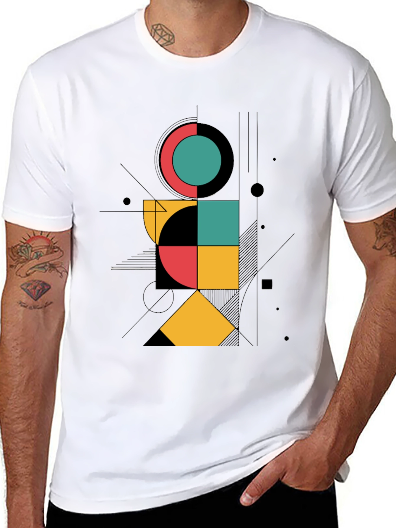 Black Geometric Graphic Print Black T-Shirt view 8