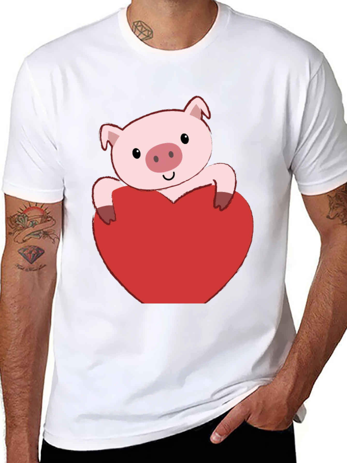 Black Pig Heart Valentine's Day T-Shirt view 8