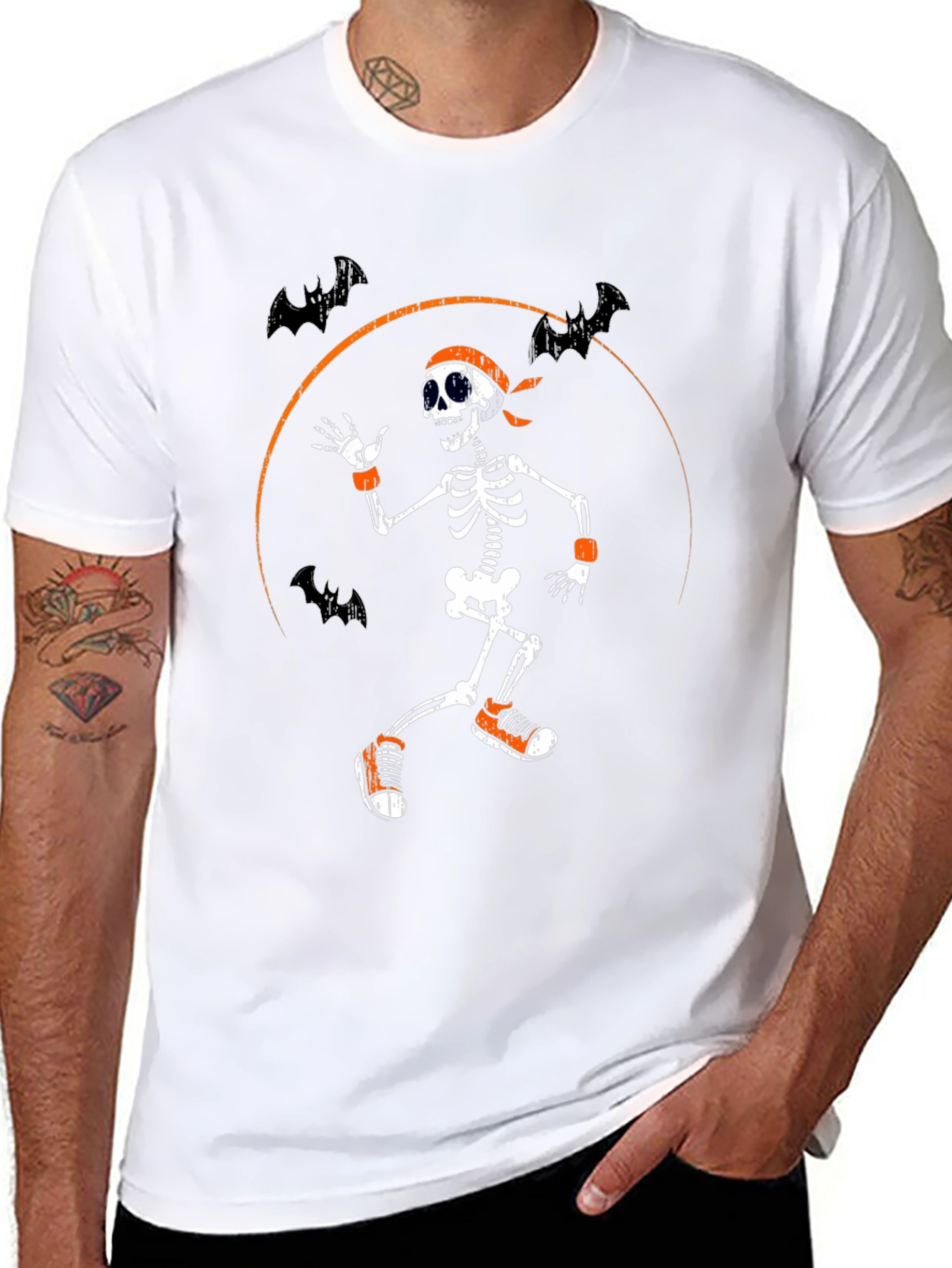 Black Halloween Skeleton Running Bats T-Shirt view 8