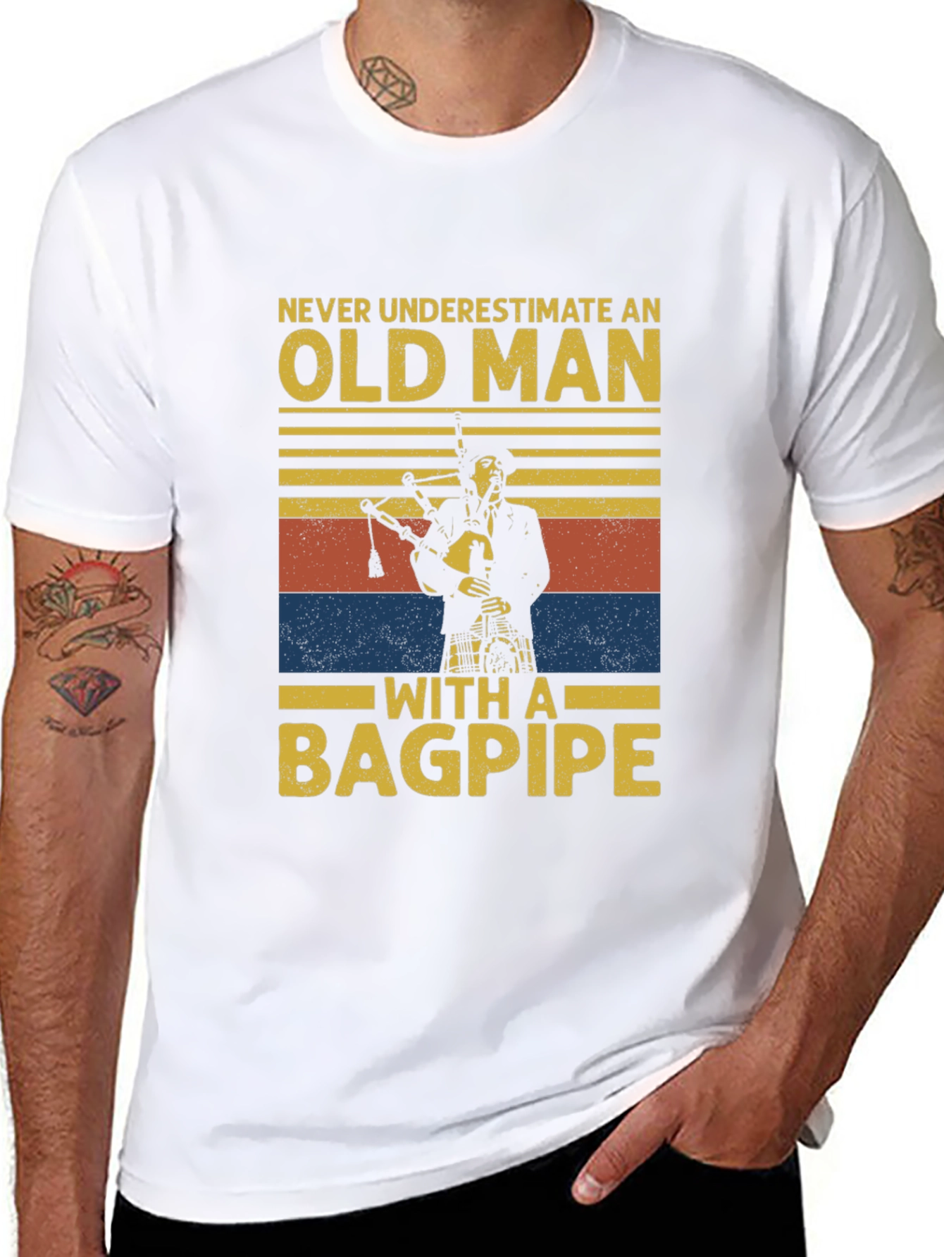 Black Old Man with a Bagpipe T-Shirt - Novelty Graphic Tee view 8
