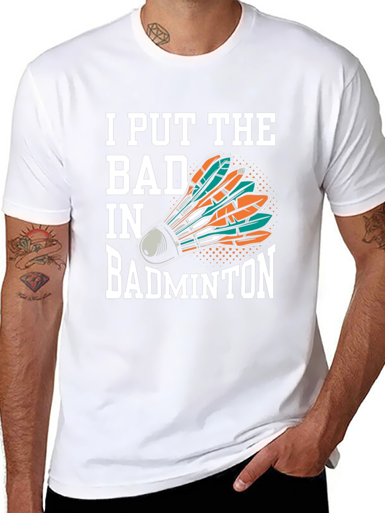 Black I Put the Bad in Badminton T-Shirt view 8