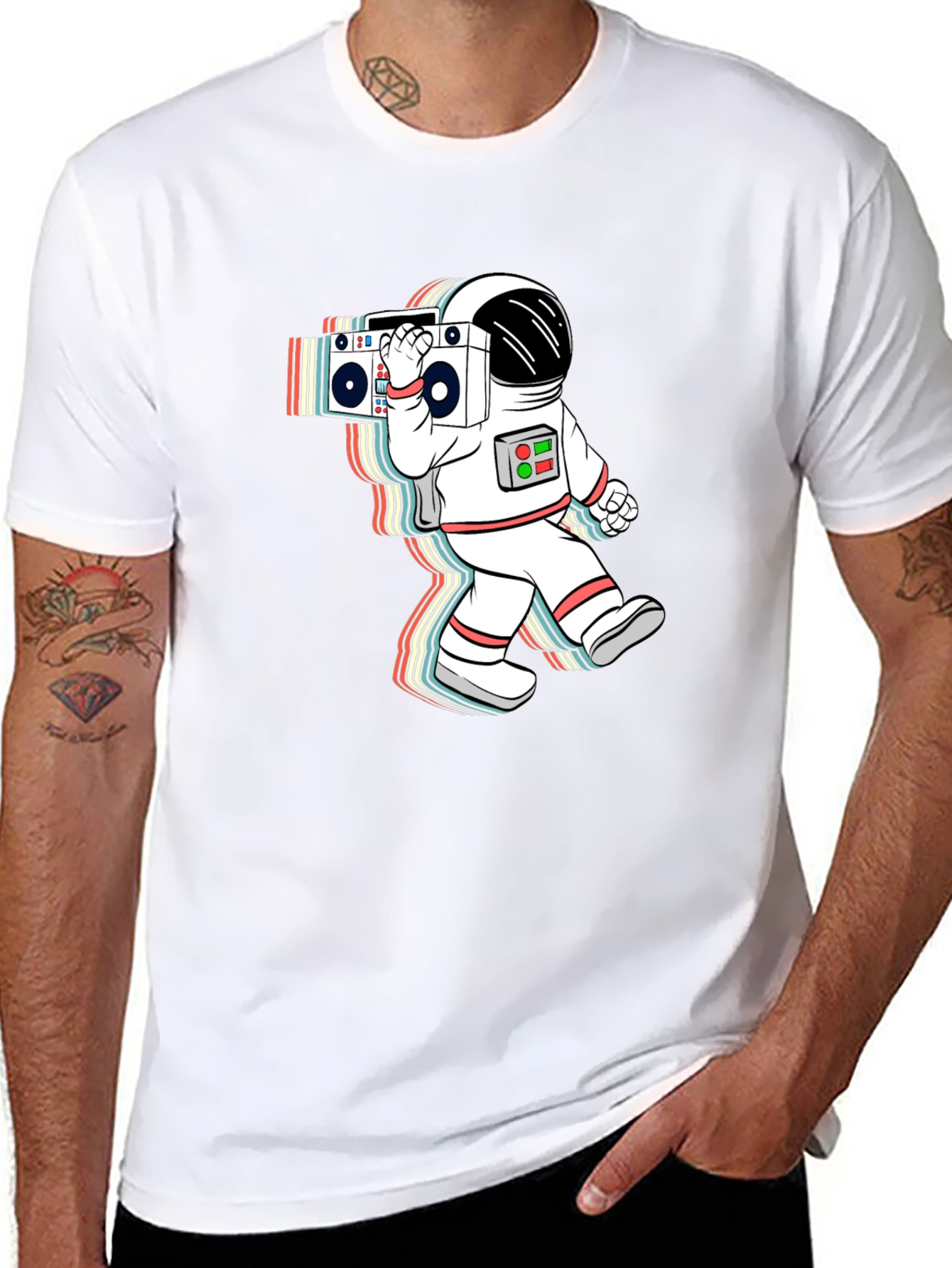 Black Retro Astronaut Boombox Black T-Shirt view 8