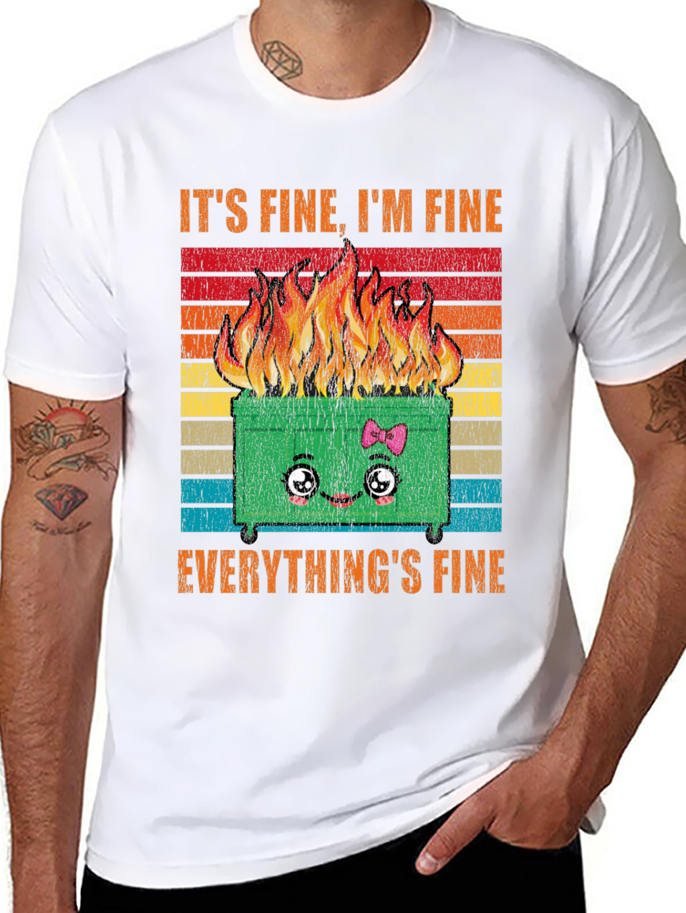 Black It's Fine Everything's Fine Dumpster Fire Graphic Tee view 8