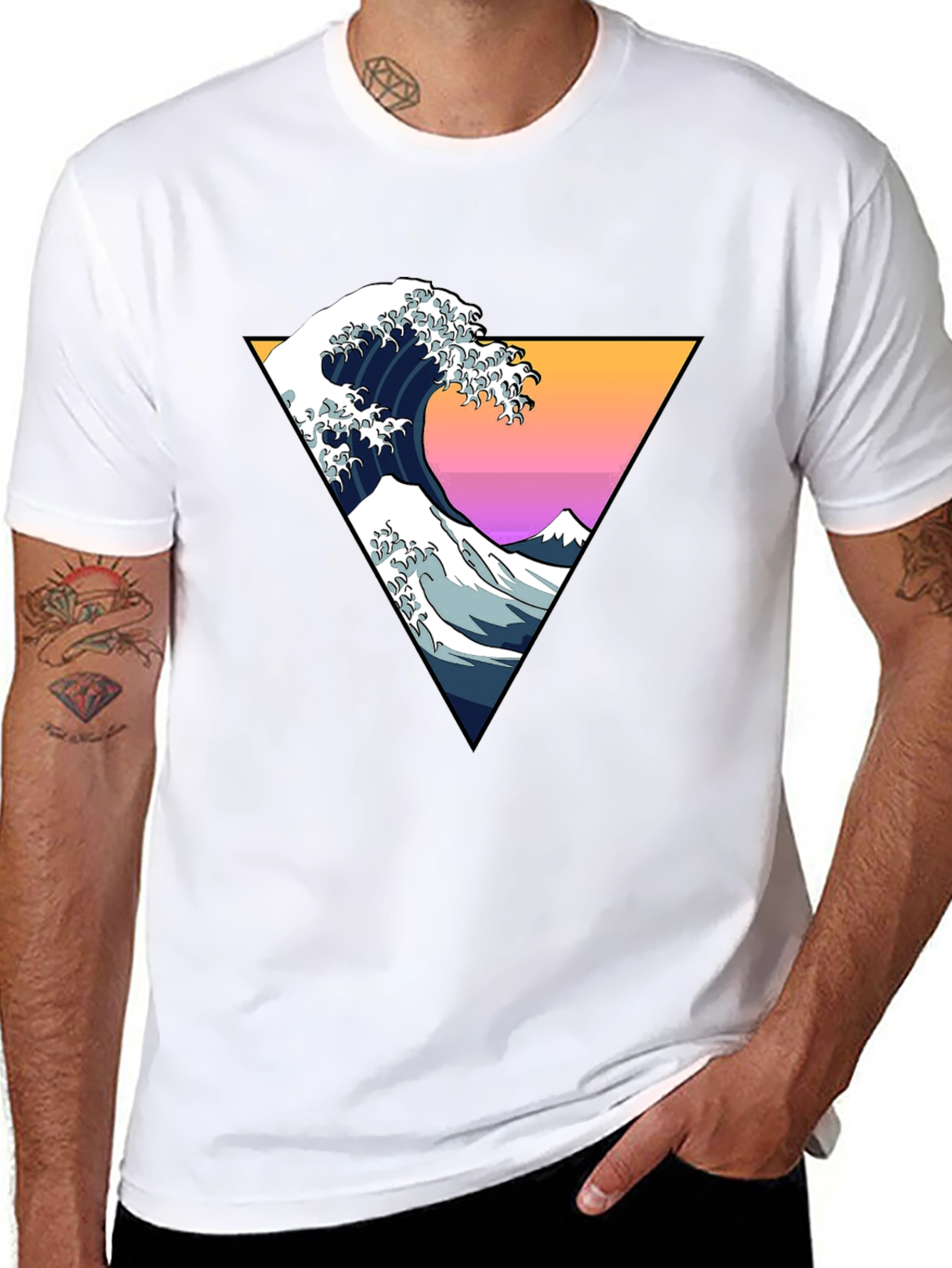 Black Great Wave Geometric Triangle T-Shirt view 8