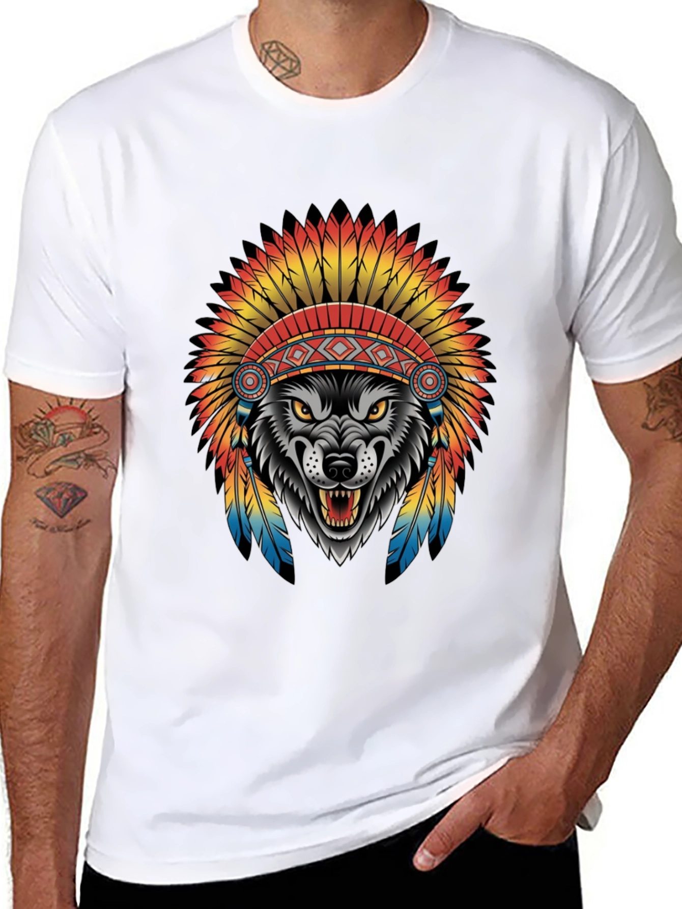 Black Wolf in Headdress Graphic Tee - Black view 8