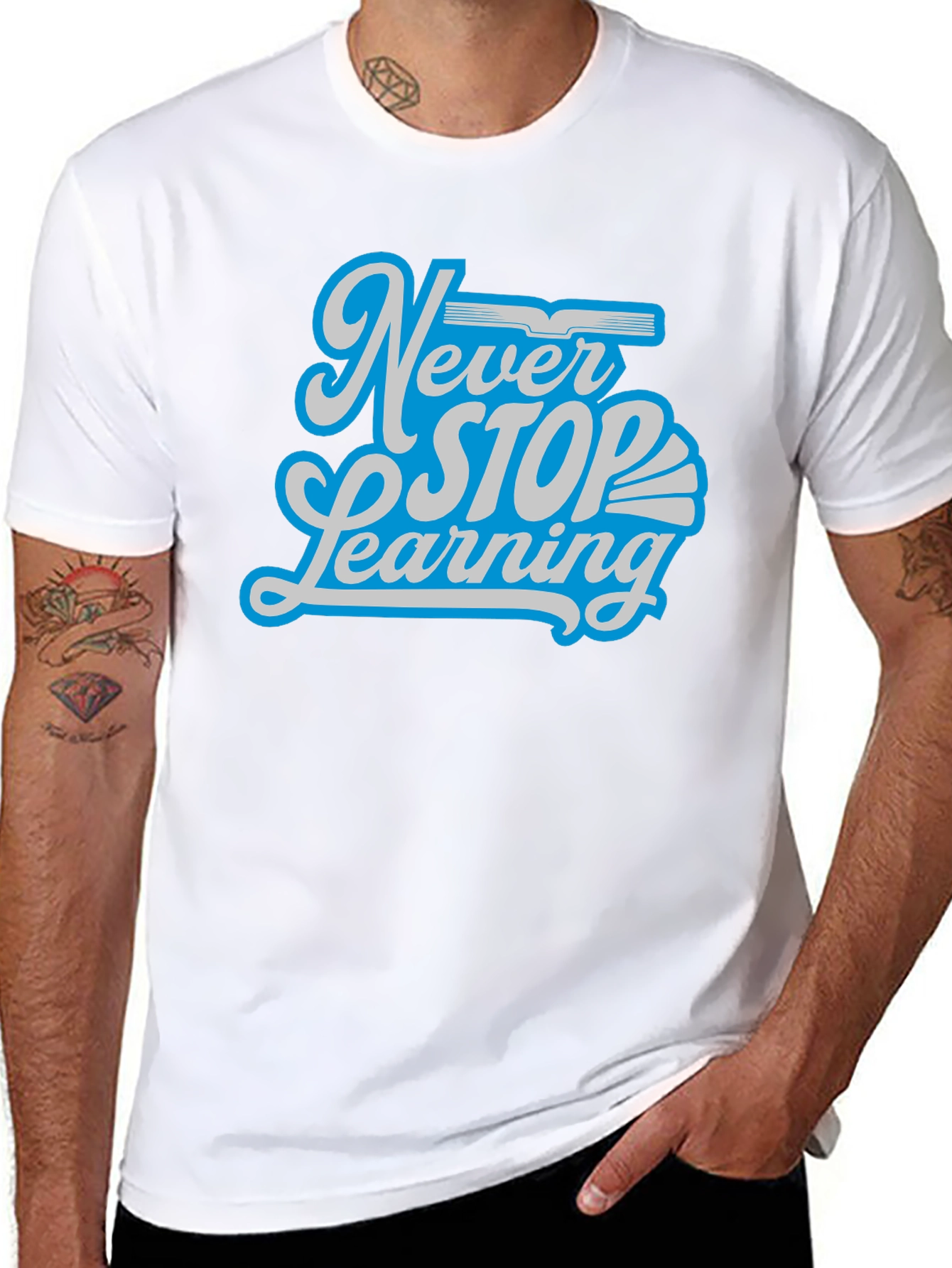 Black Never Stop Learning Graphic T-Shirt view 8