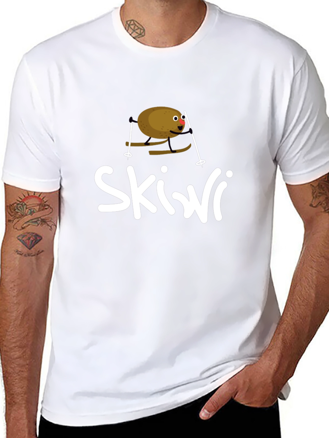 Black Skiwi Funny Kiwi Skiing T-Shirt view 8