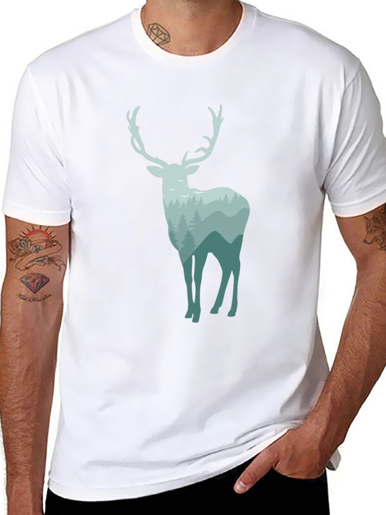 Black Nature Deer Graphic Tee - Black Cotton Blend view 8