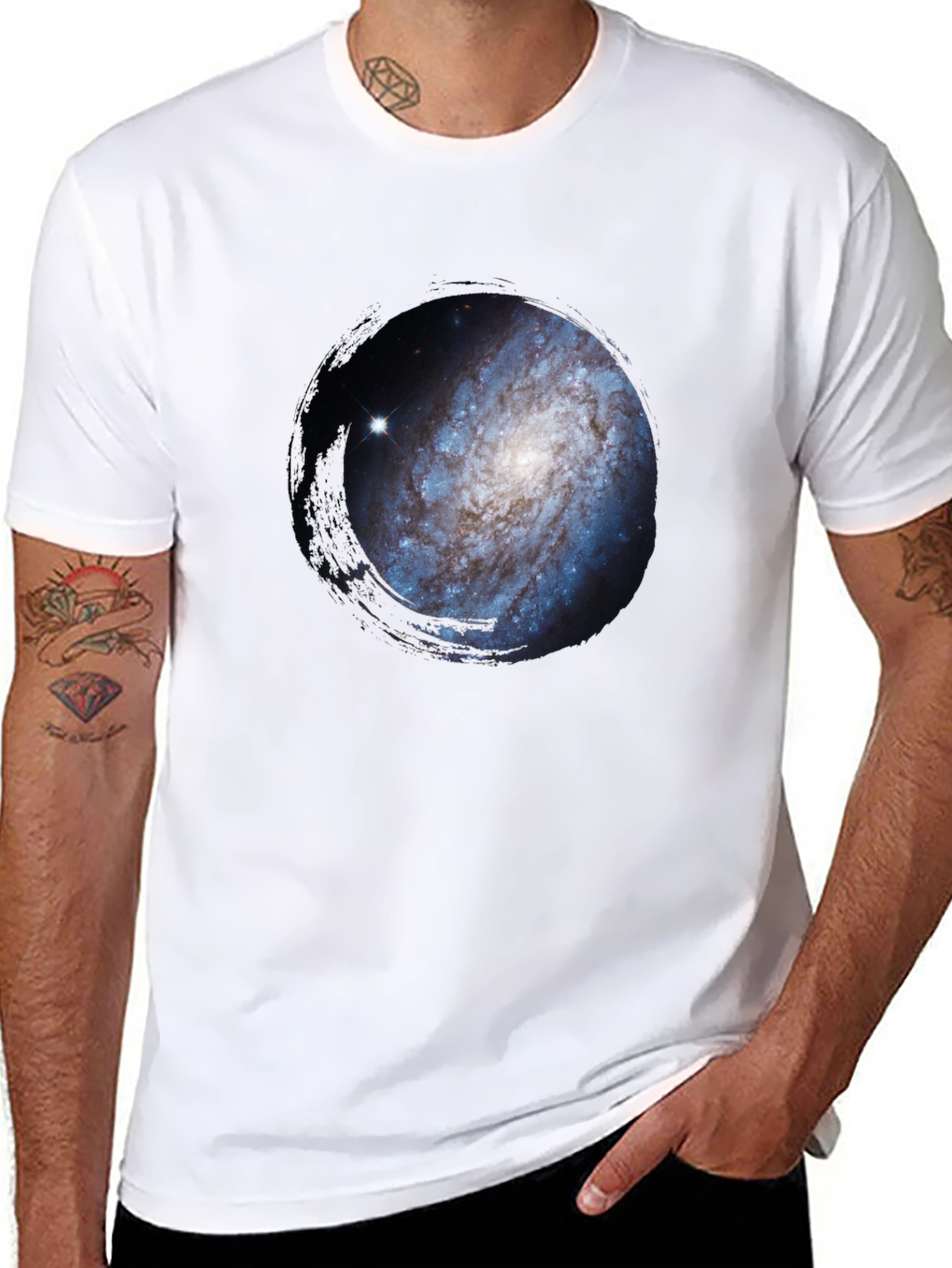 Black Galaxy Print Crew Neck Tee view 8
