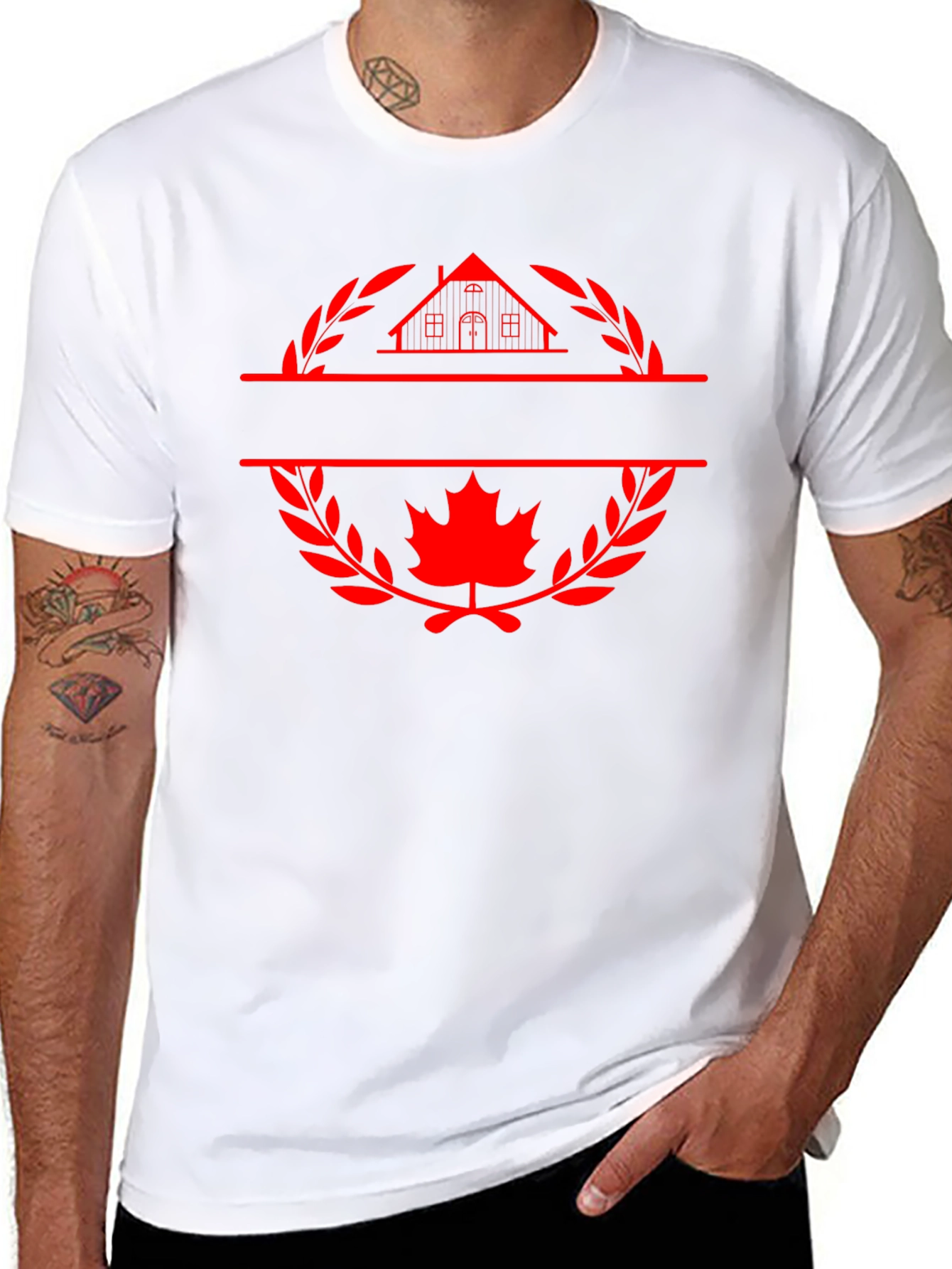 Black Black T-Shirt with House and Maple Leaf Graphic view 8