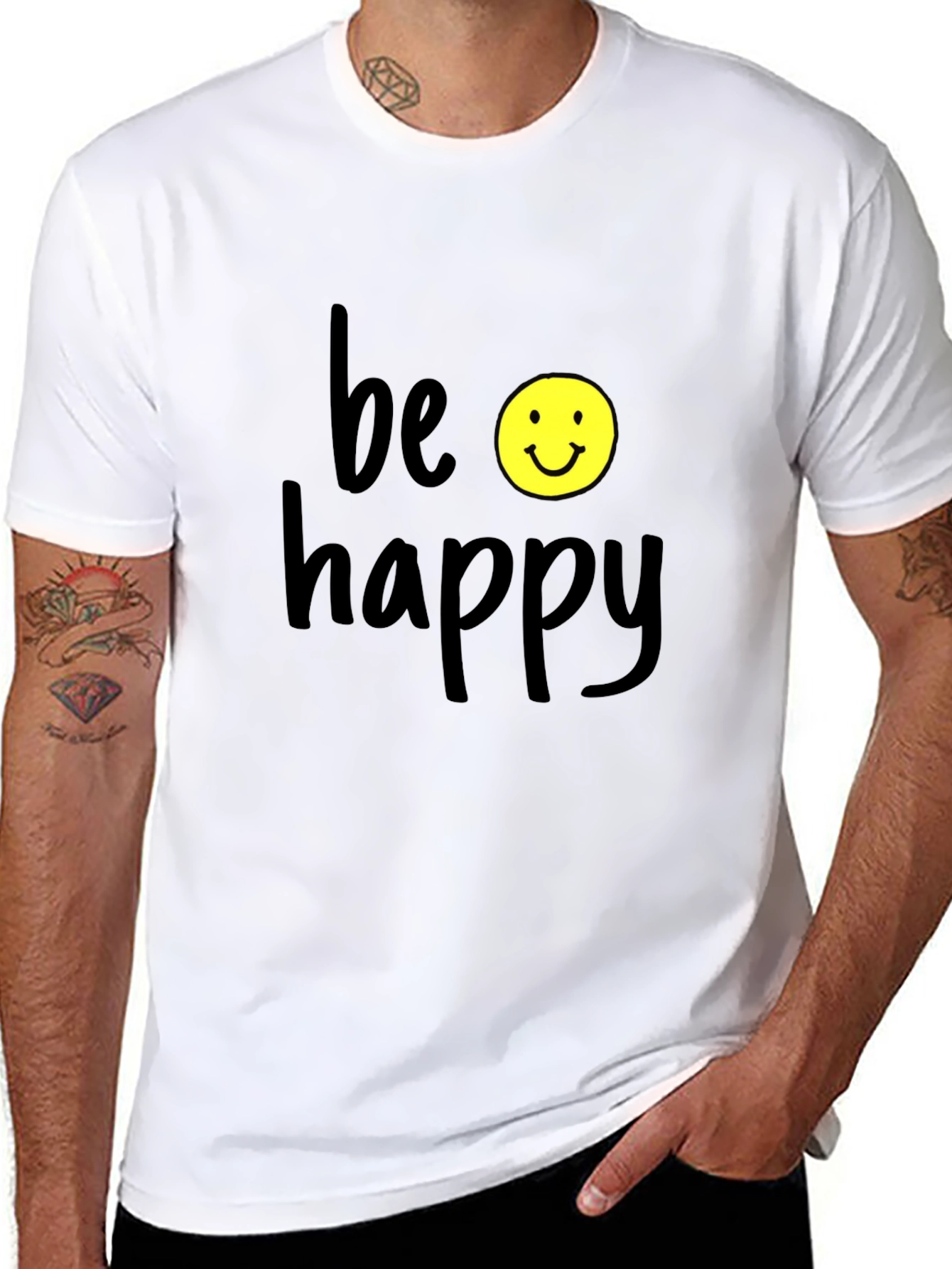 Black Be Happy Graphic Tee - Black Casual T-Shirt view 8