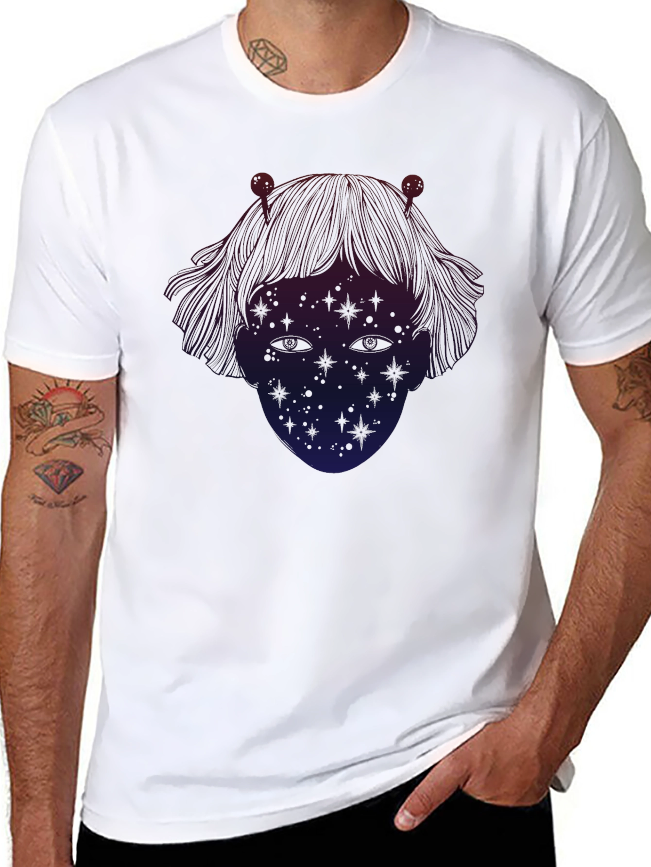 Cosmic Girl T-Shirt - Black - Unique Starry Design - 8