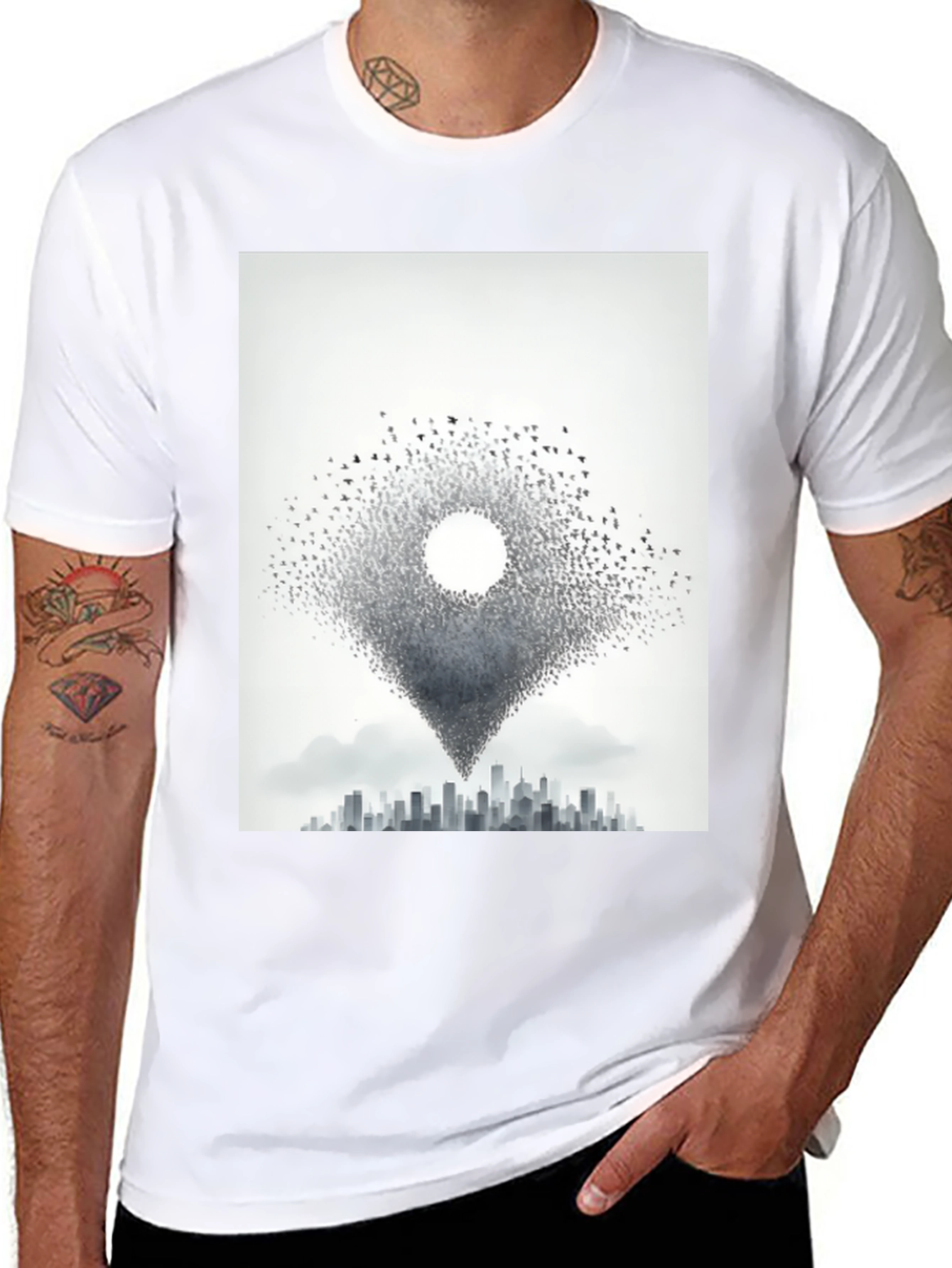 Black Urban Migration T-Shirt - Bird Cityscape Tee view 8