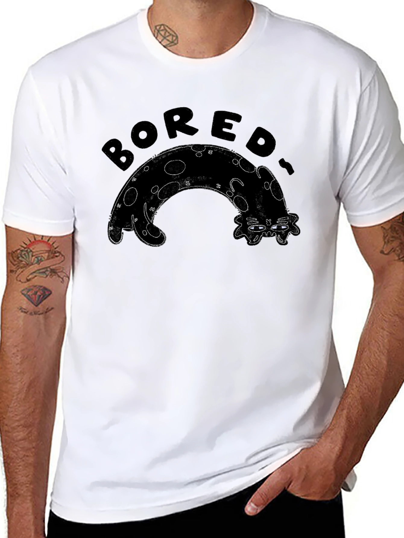 Black Bored Cat Graphic Tee - Black view 8