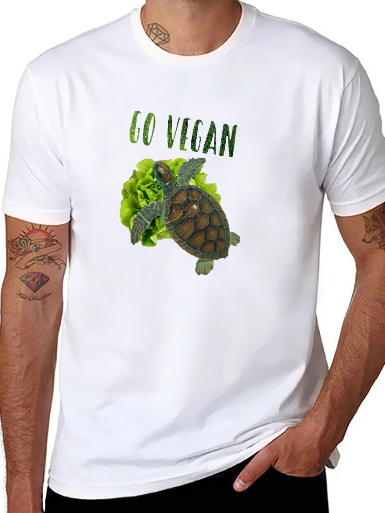 Black Go Vegan Turtle Tee - Unisex Black T-Shirt view 8