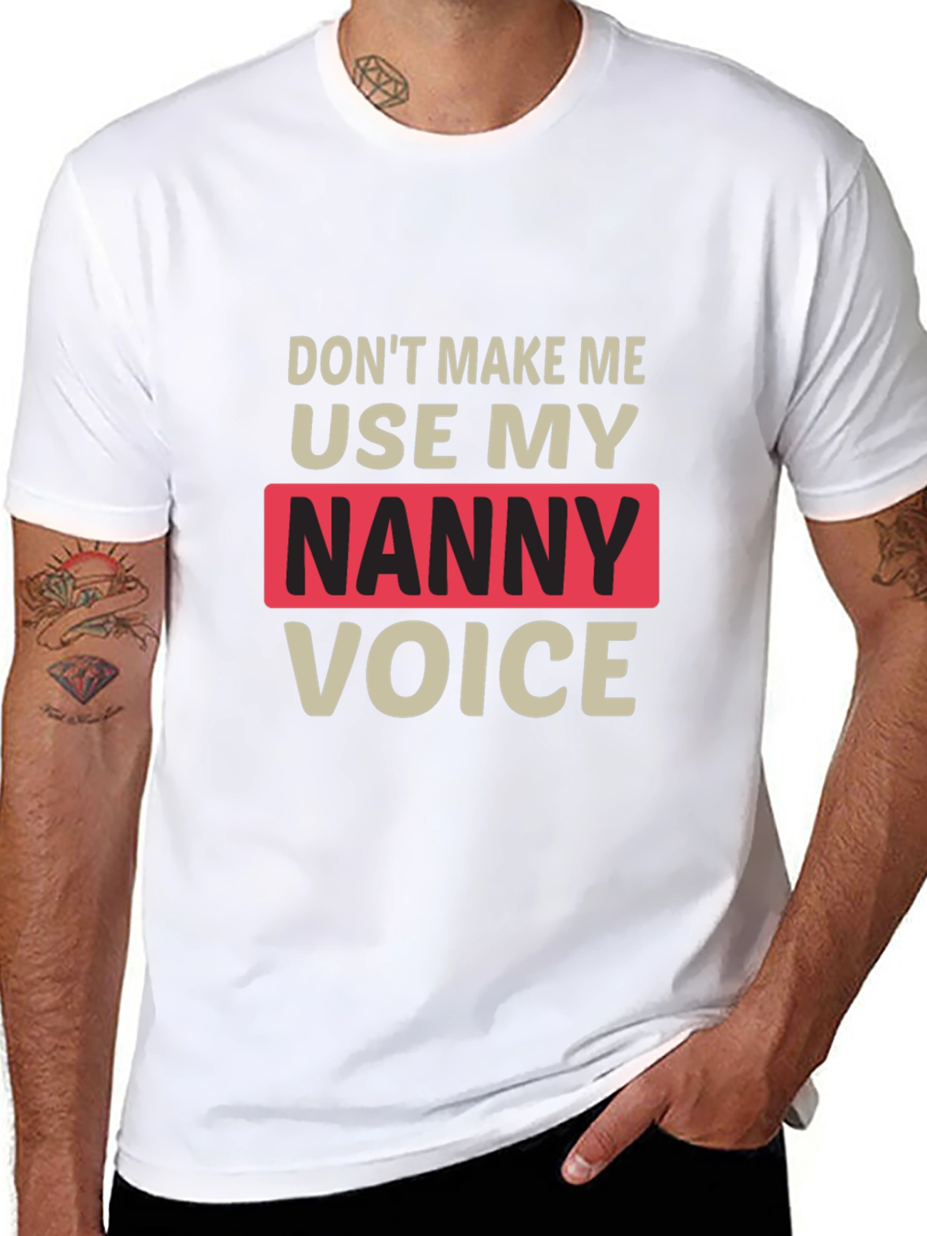 Black Funny Nanny Voice T-Shirt - Novelty Graphic Tee for Nannies view 8