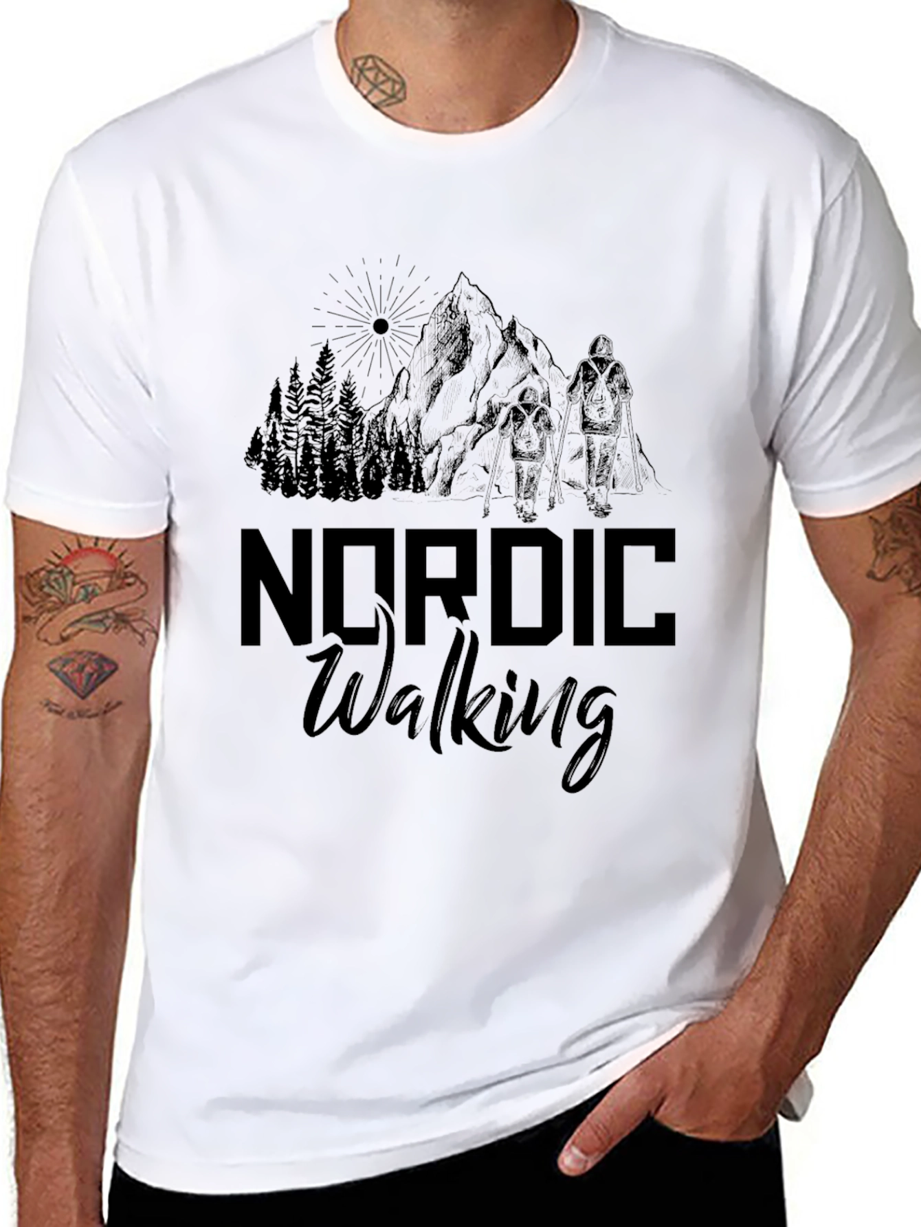 Black Nordic Walking Black T-Shirt - Outdoor Adventure Tee view 8