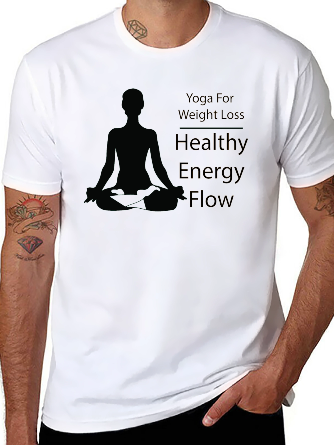 Black Yoga Weight Loss Healthy Energy Flow Graphic Tee view 8