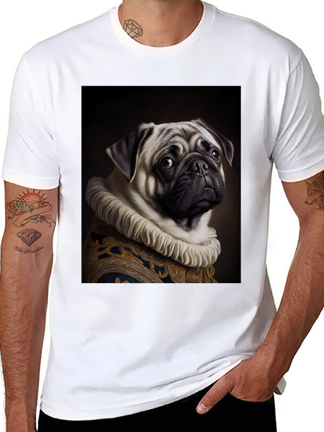 Black Regal Pug Graphic Tee - Black Cotton T-Shirt view 8