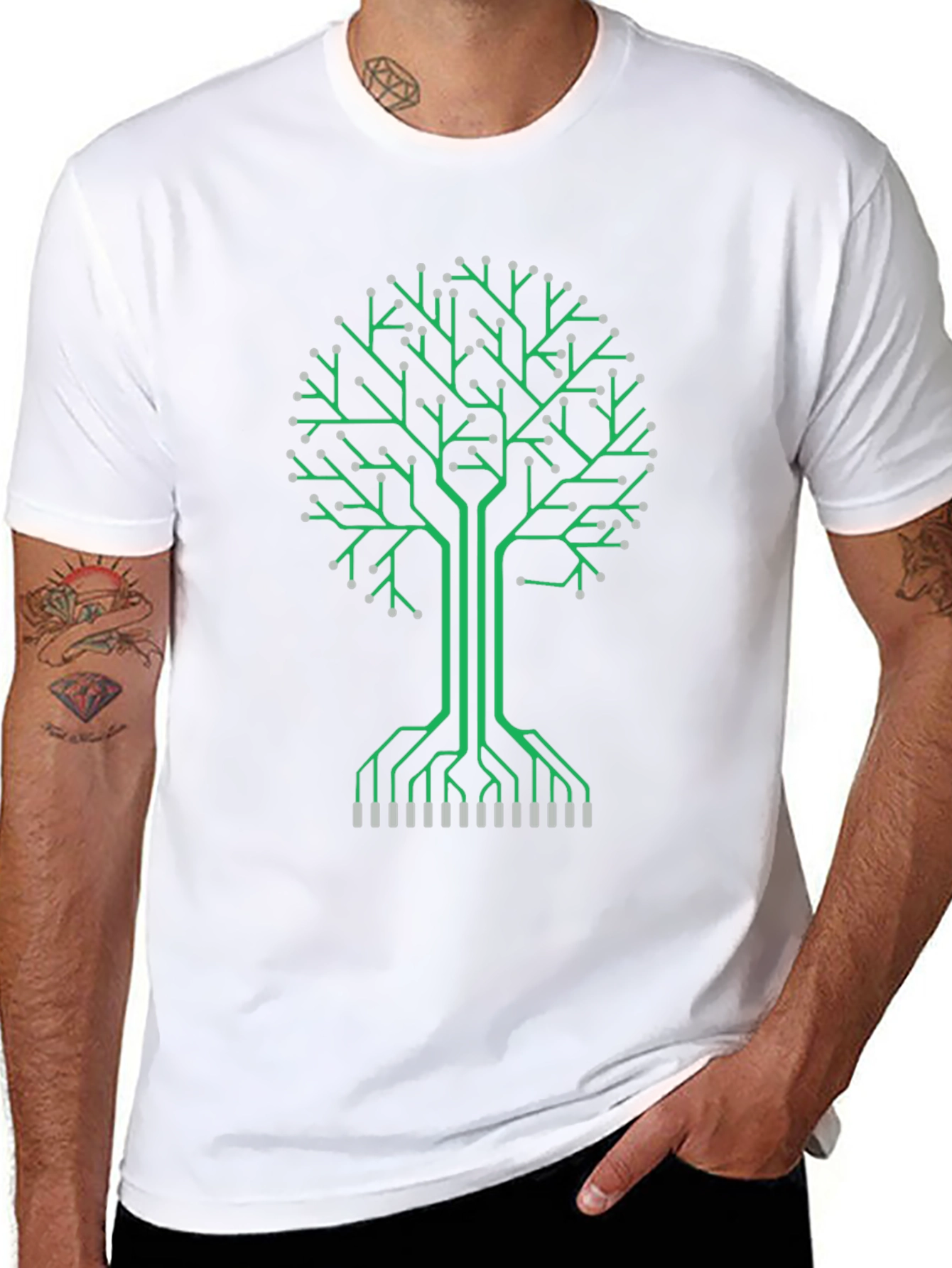 Black Circuit Board Tree Graphic Tee - Tech Inspired Fashion view 8