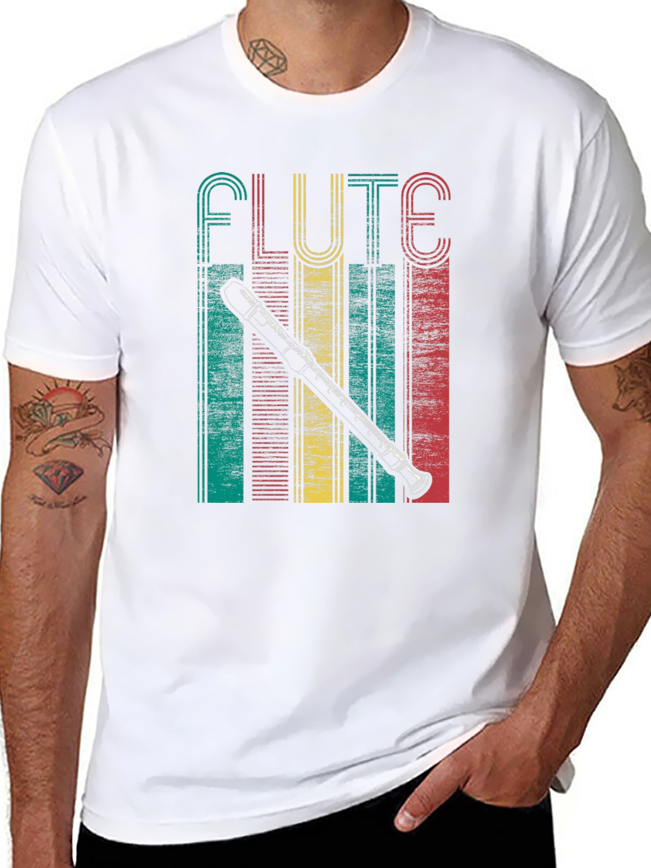 Black Retro Flute Player T-Shirt view 8