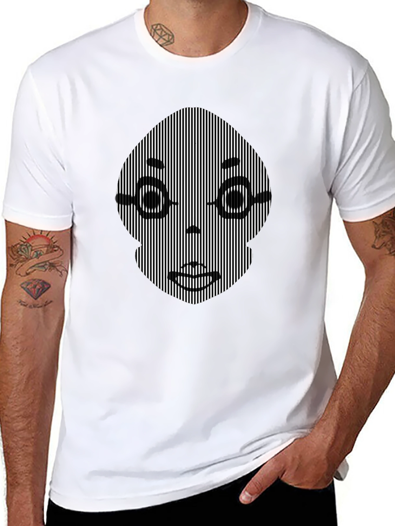 Black Optical Illusion Face Graphic Black T-Shirt view 8