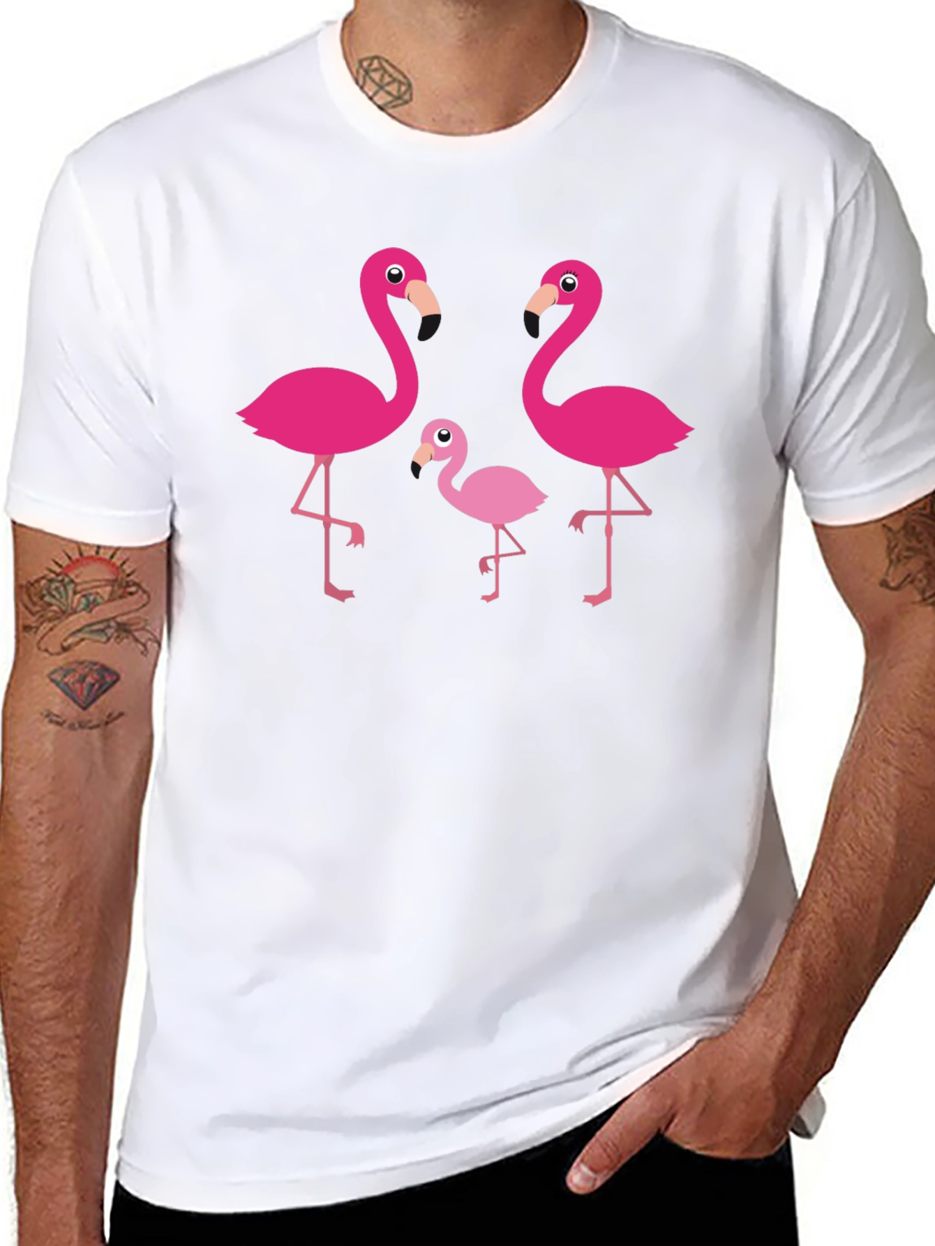 Black Flamingo Family Graphic Tee - Black Cotton T-Shirt view 8