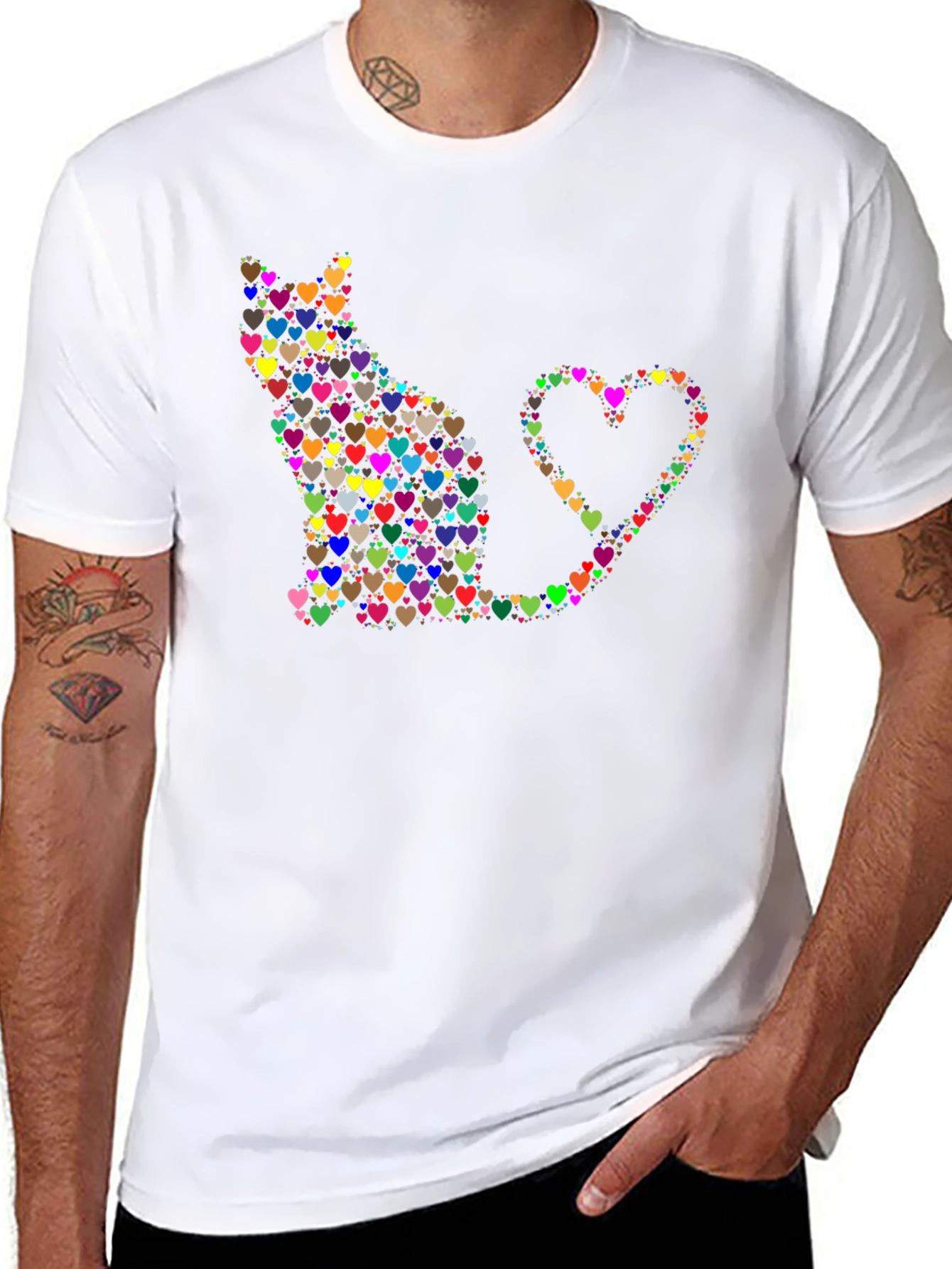 Black Heart Cat Graphic Tee - Black Cotton Shirt view 8