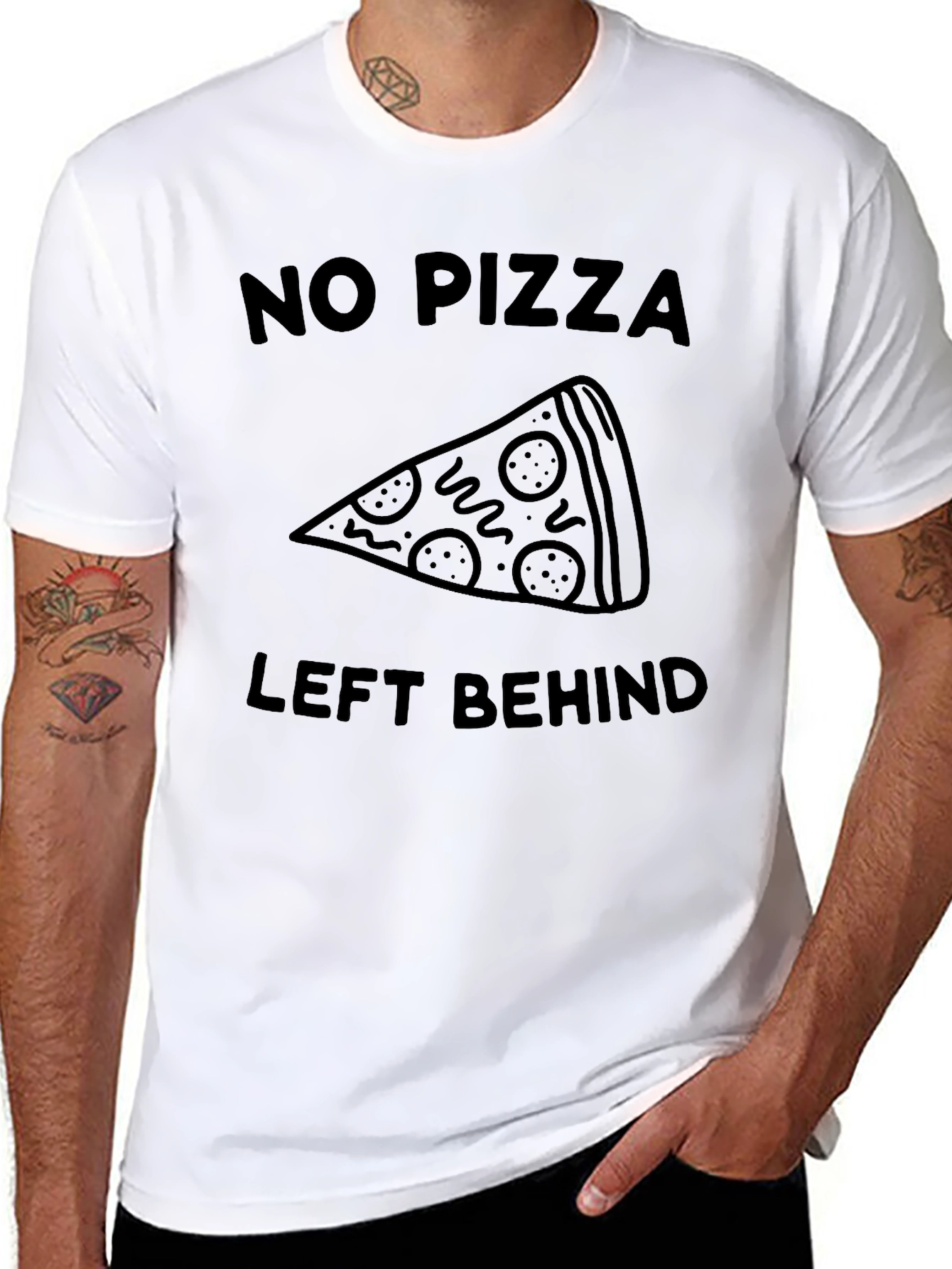 Black No Pizza Left Behind T-Shirt - Funny Foodie Tee view 8