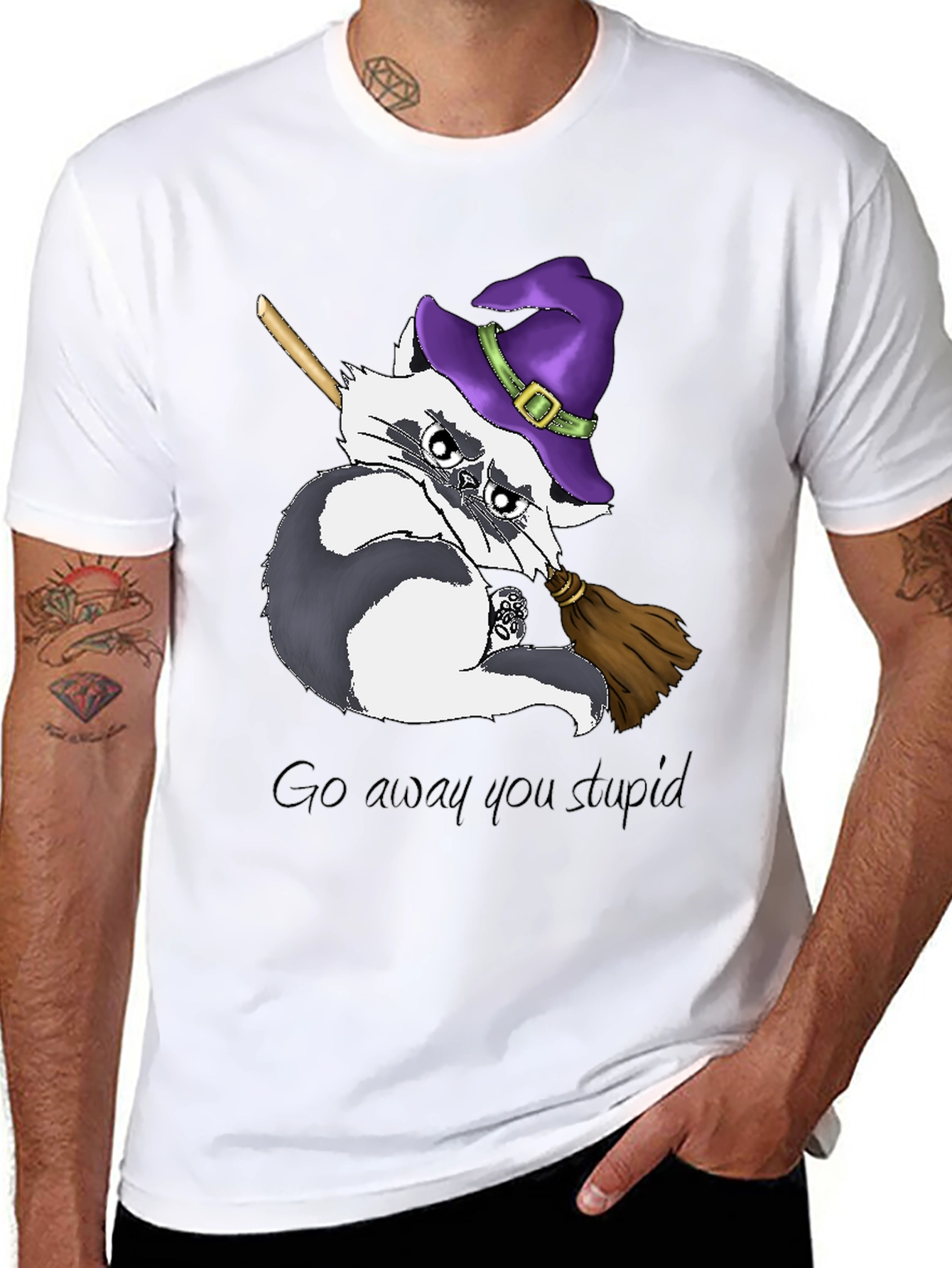 Black Grumpy Witch Raccoon T-Shirt view 8