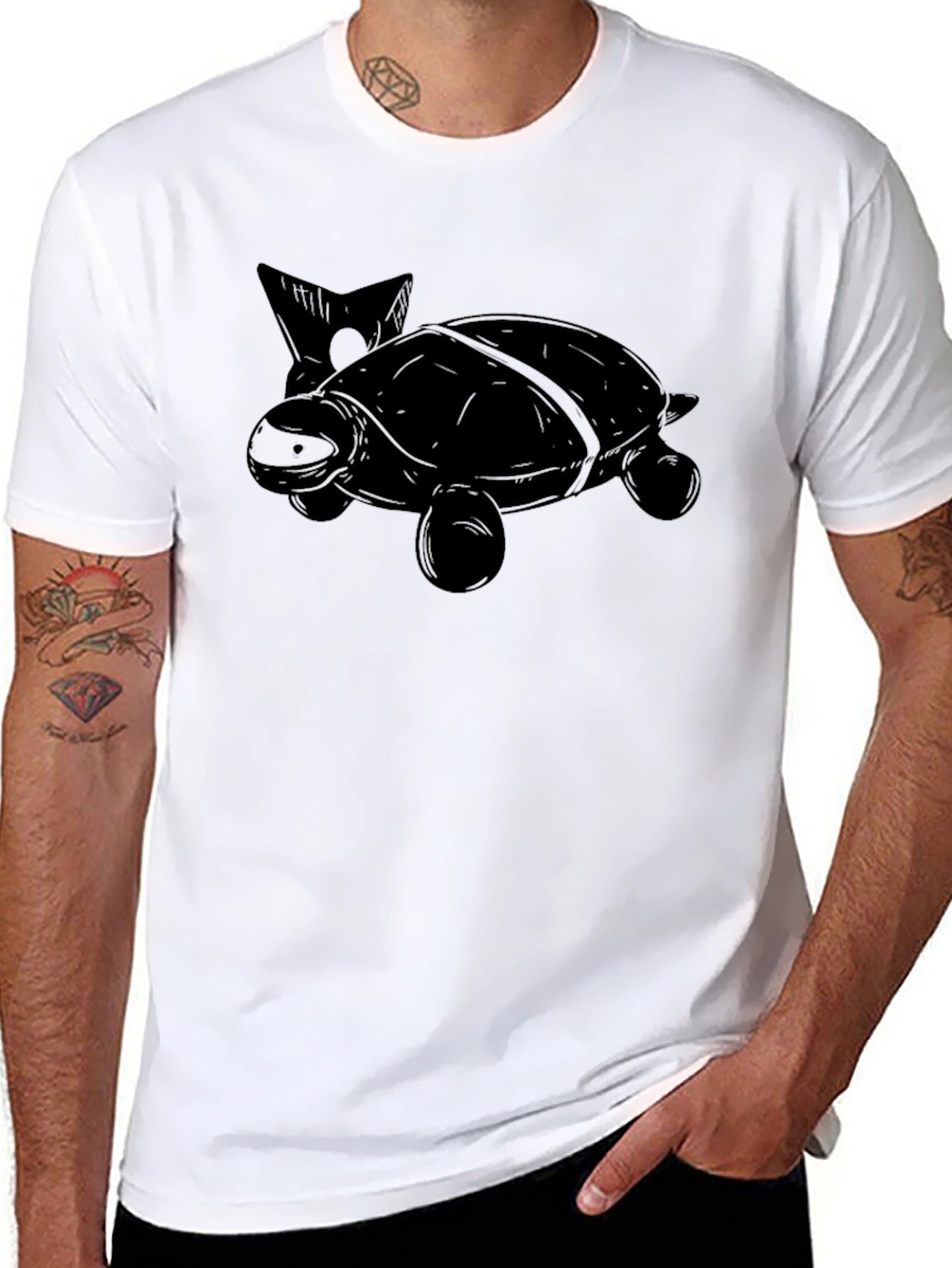 Black Turtle Graphic Print Men's Black T-Shirt view 8