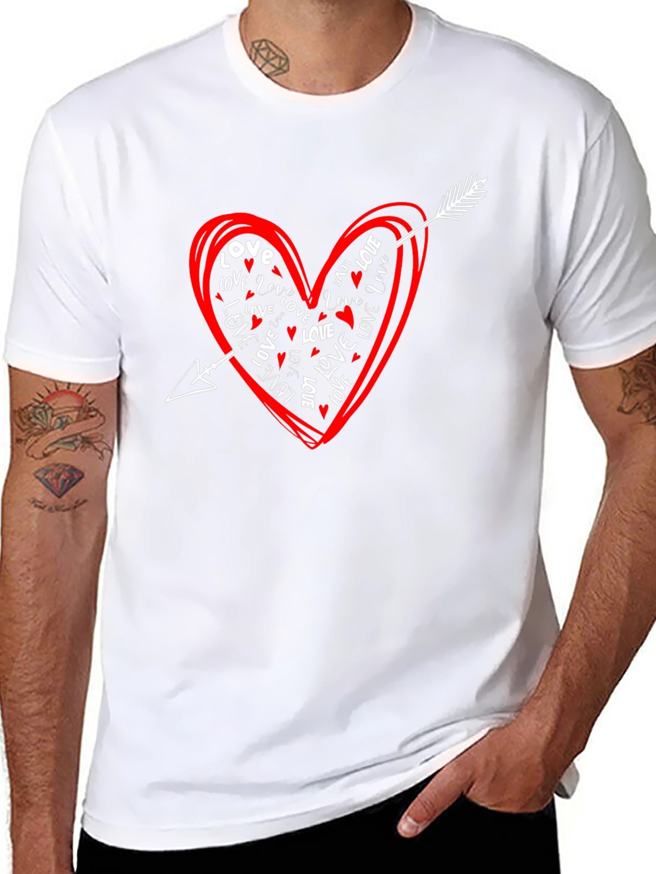 Black Love Heart Arrow Graphic Tee - Black Casual Shirt view 8
