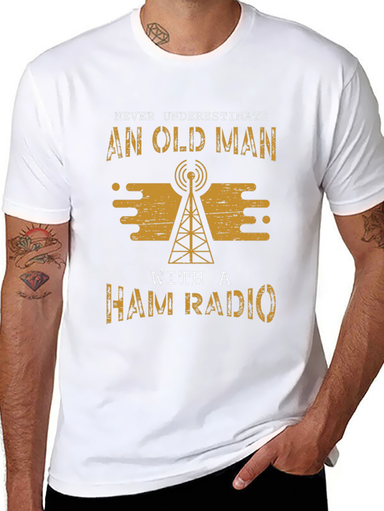 Black Old Man Ham Radio T-Shirt view 8