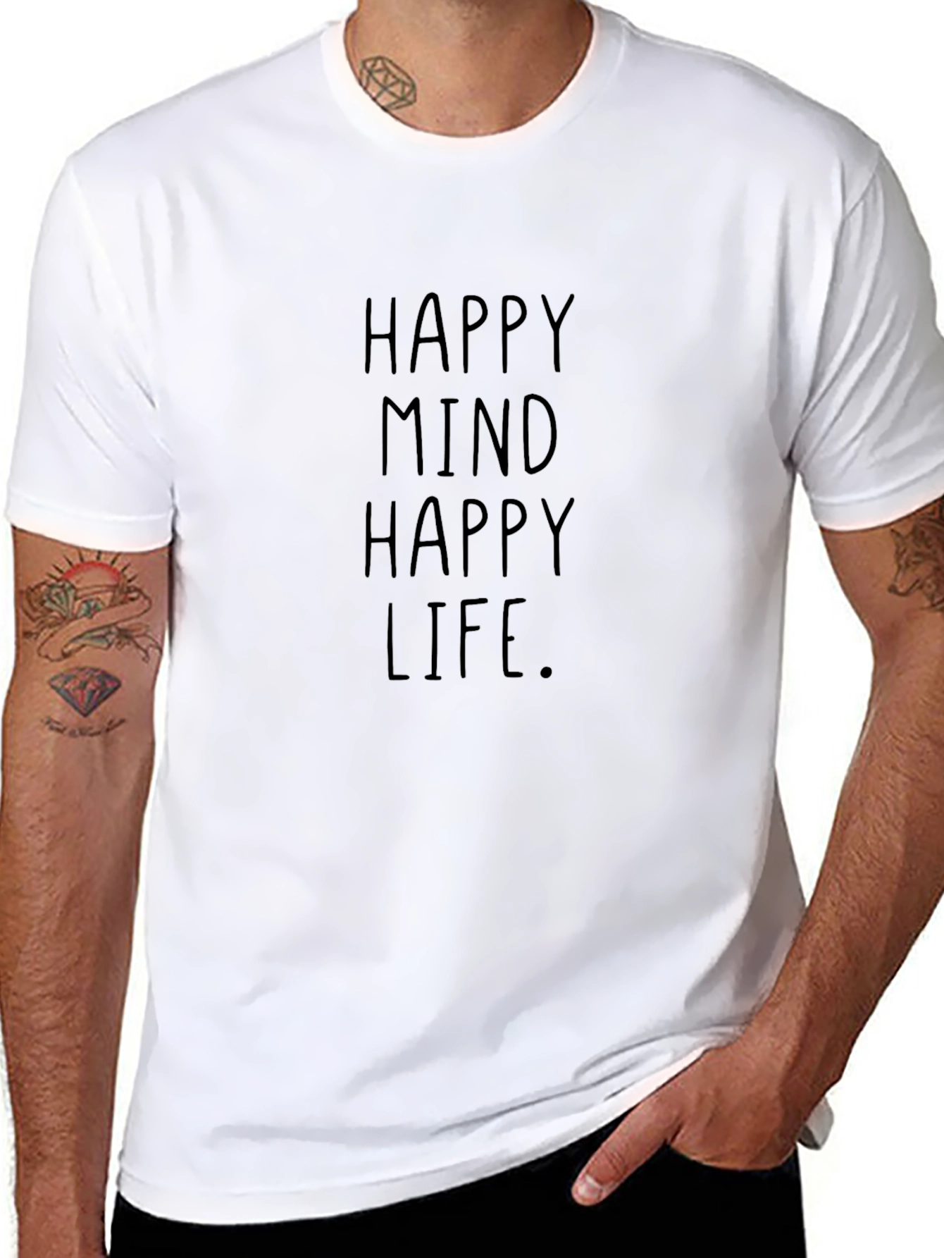 Black Happy Mind Happy Life Graphic T-Shirt - Black view 8