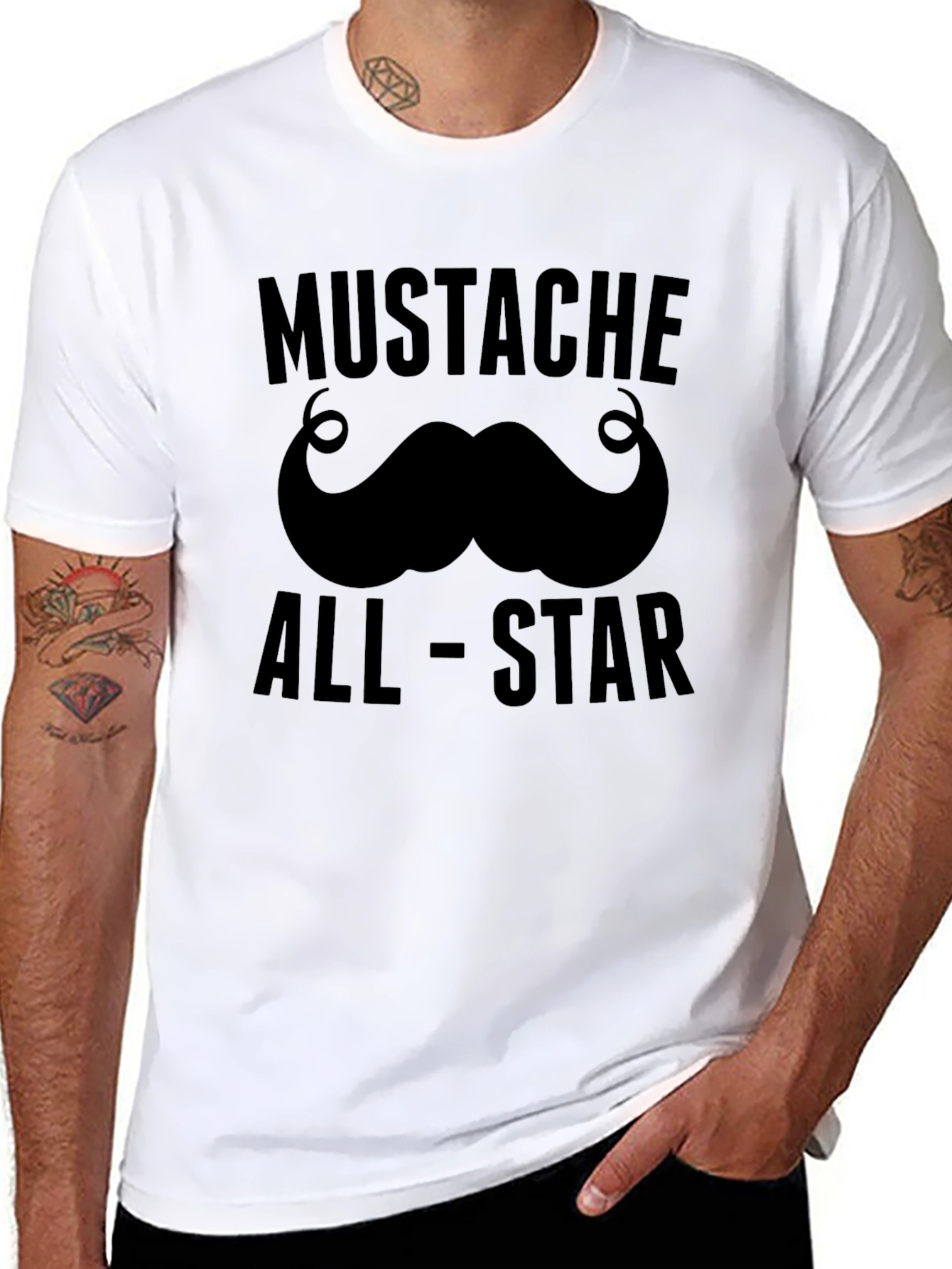 Black Mustache All-Star Graphic Tee - Black Cotton Casual view 8