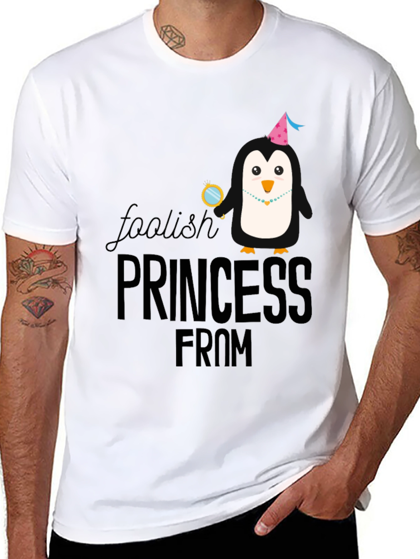 Black Foolish Princess Penguin Graphic T-Shirt view 8