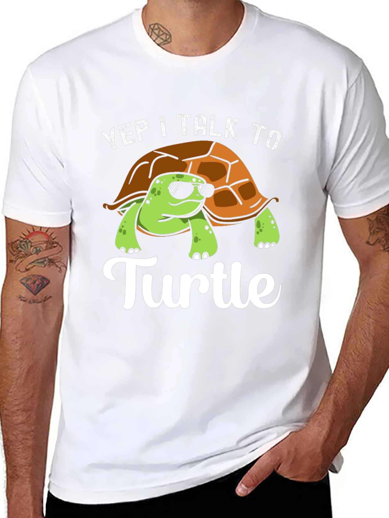 Black Yep I Talk to Turtle Graphic T-Shirt view 8