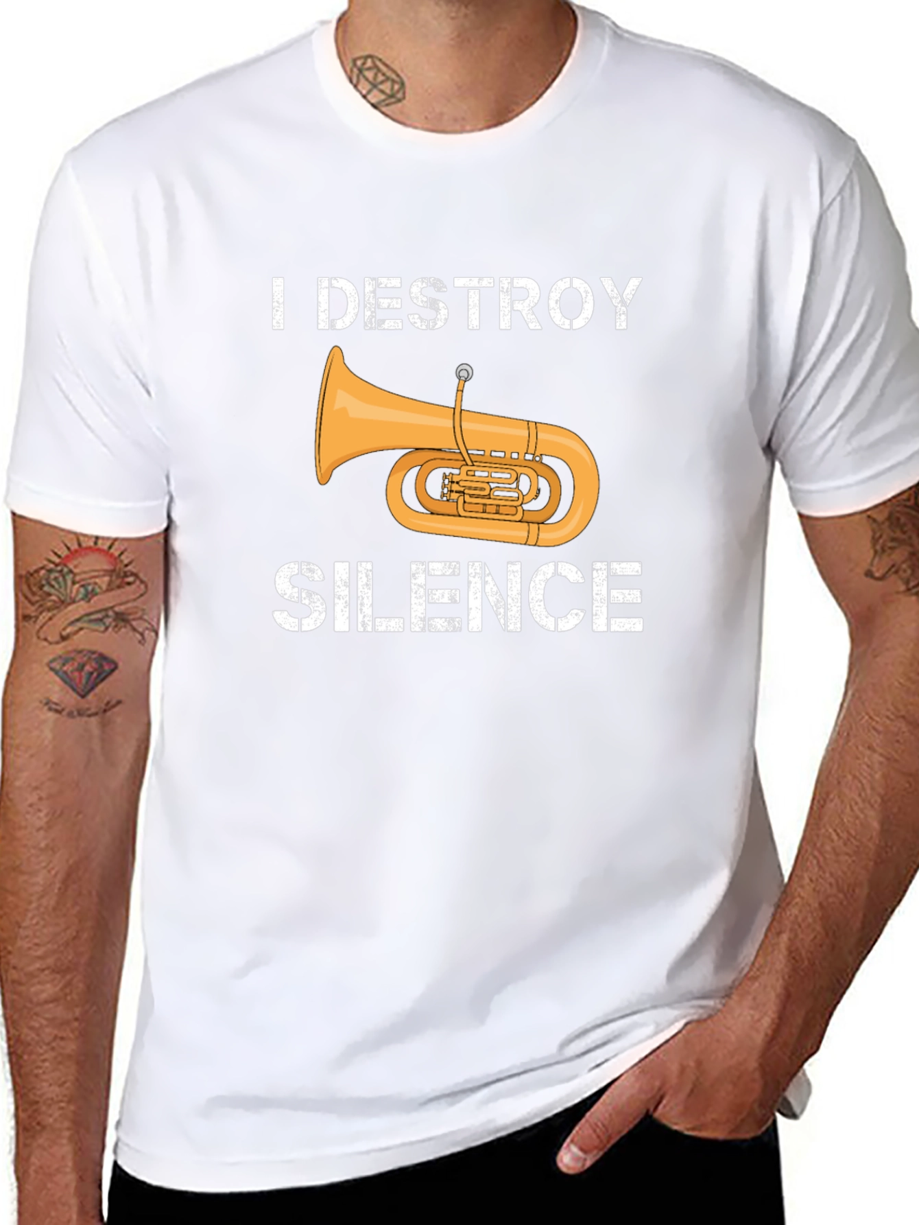 Black I Destroy Silence Tuba Graphic Tee view 8
