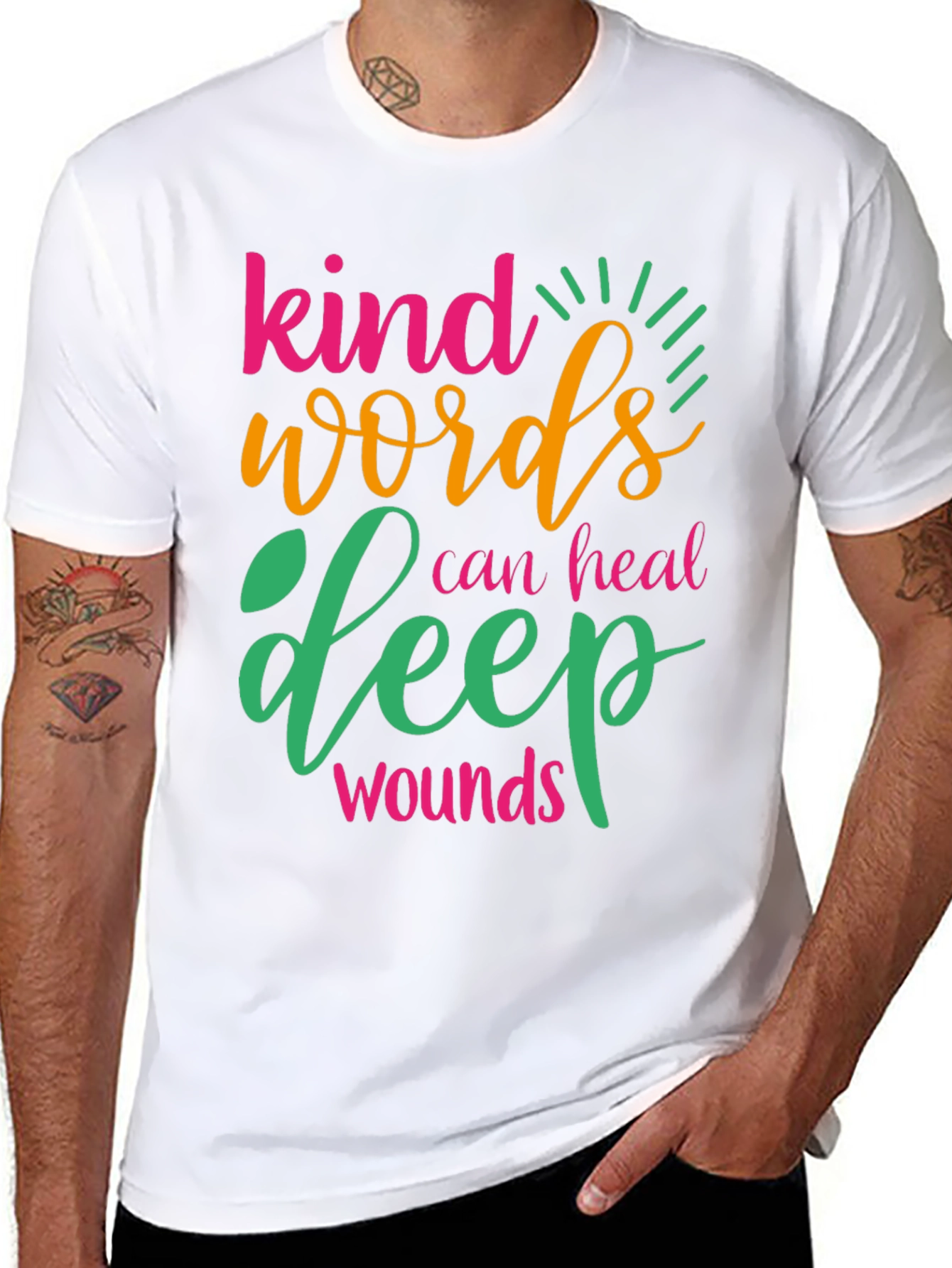 Black Kind Words Can Heal Deep Wounds Graphic Tee view 8