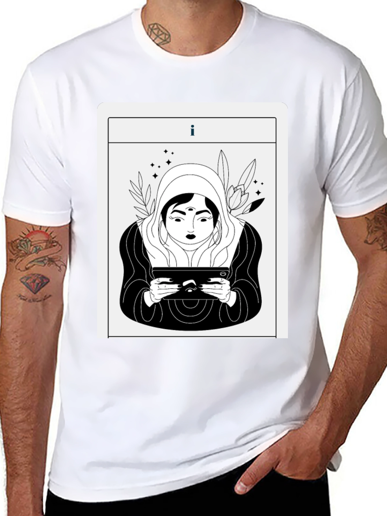 Black Mystic Tablet Tarot Graphic Tee - Black view 8