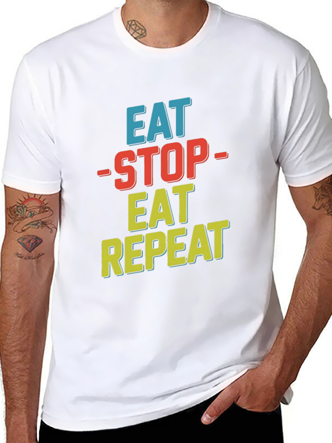 Black Eat Stop Eat Repeat Graphic Tee view 8