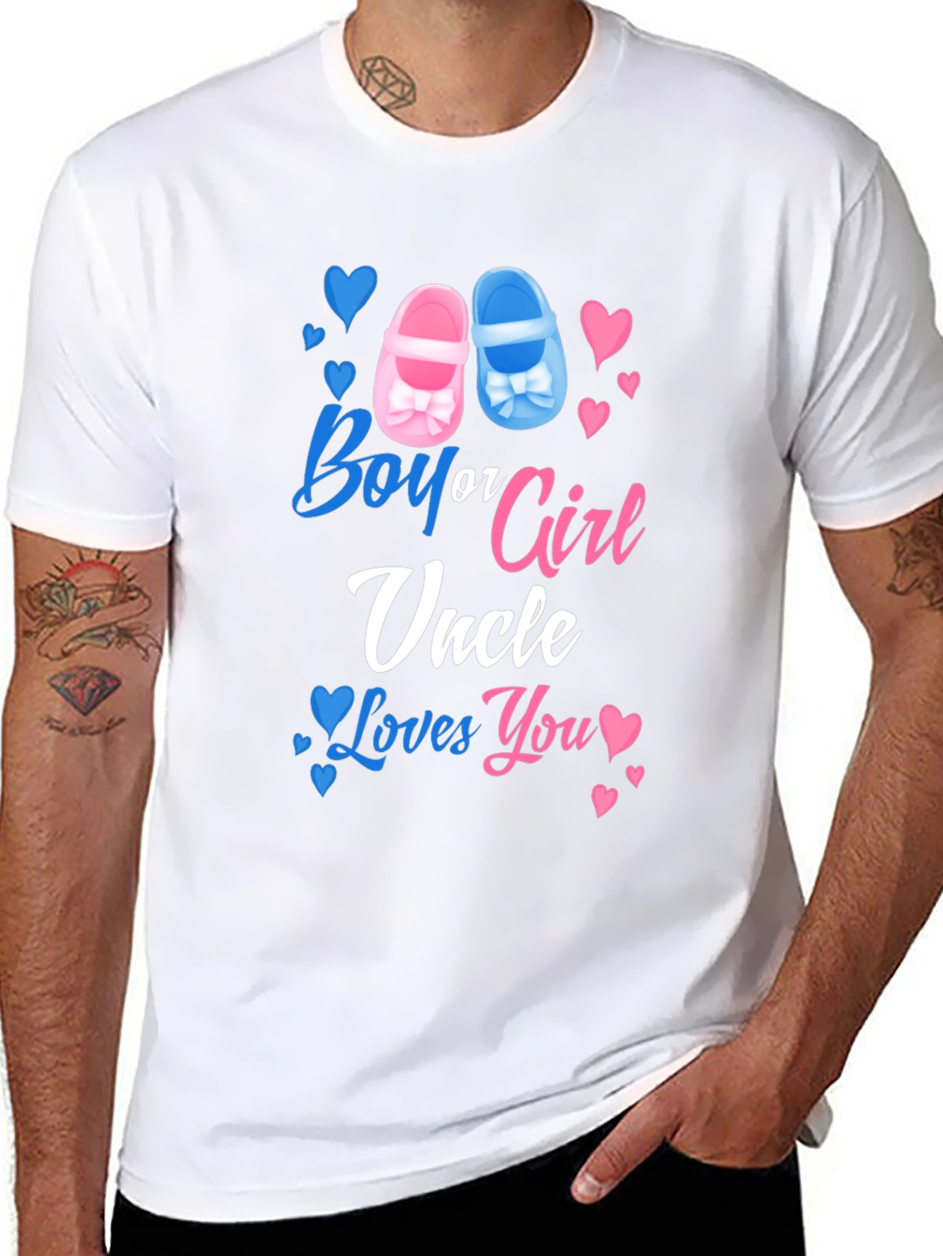 Black Boy or Girl Uncle Loves You Gender Reveal T-Shirt view 8