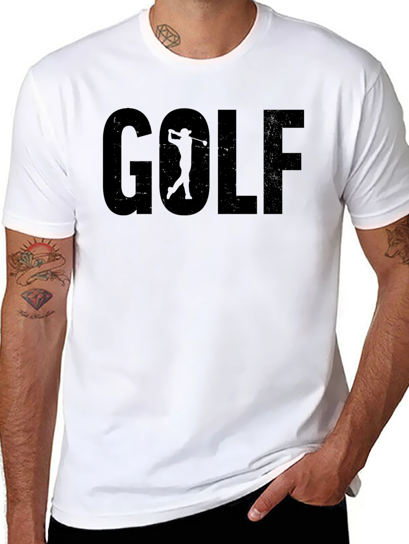 Black Golf Graphic Tee - Solid Black Crew Neck Shirt view 8