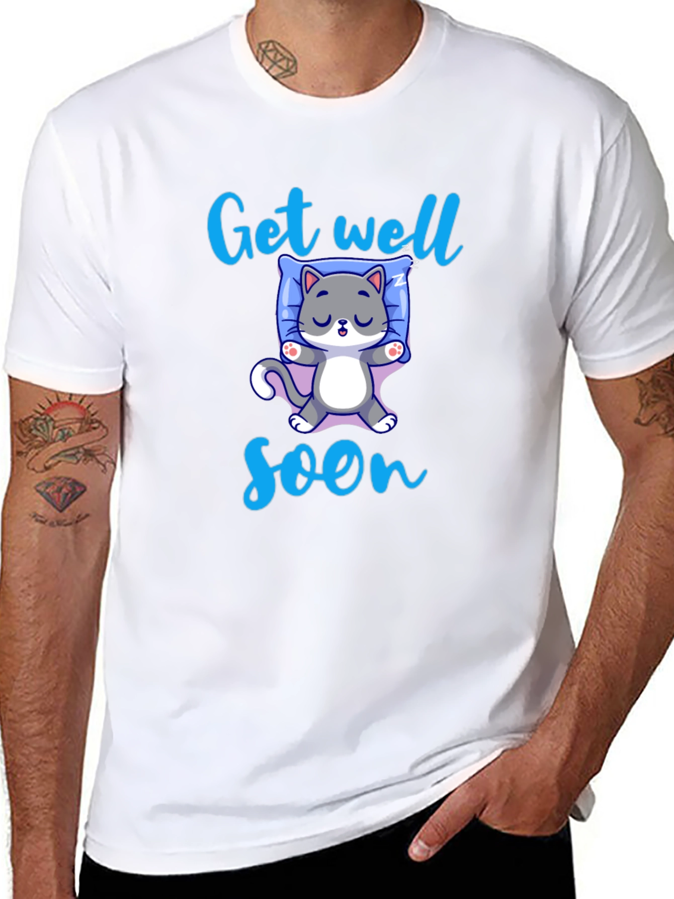 Black Get Well Soon Cute Cat T-Shirt view 8