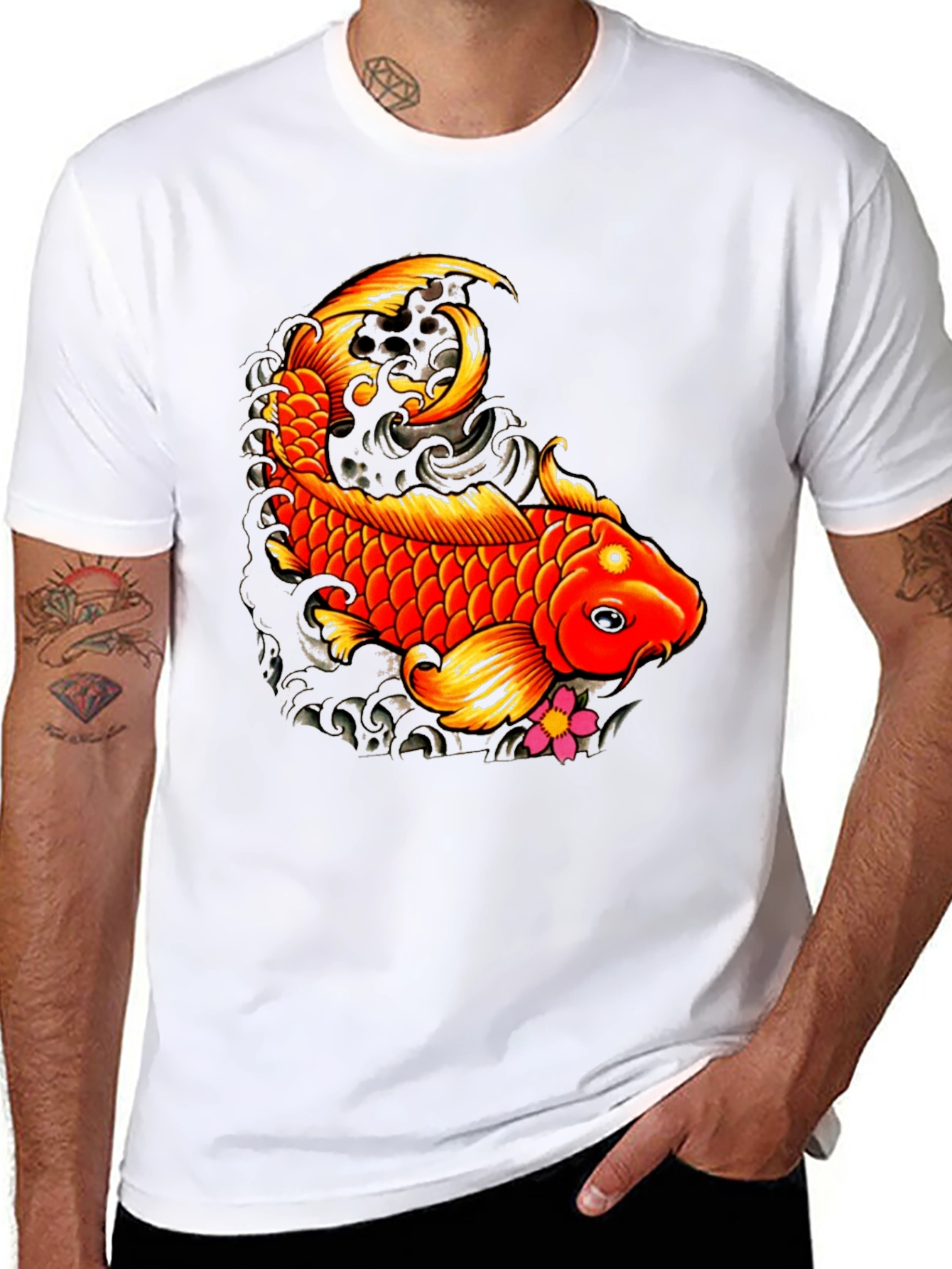 Black Koi Fish Graphic Tee - Black Casual T-Shirt view 8